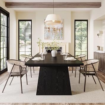 Tribesigns Dining Table for 6, Farmhouse Wood Dinner Rectangular Table Kitchen Table with Double Pedestal, 63 L x 31.5 W x 30 H, Black
