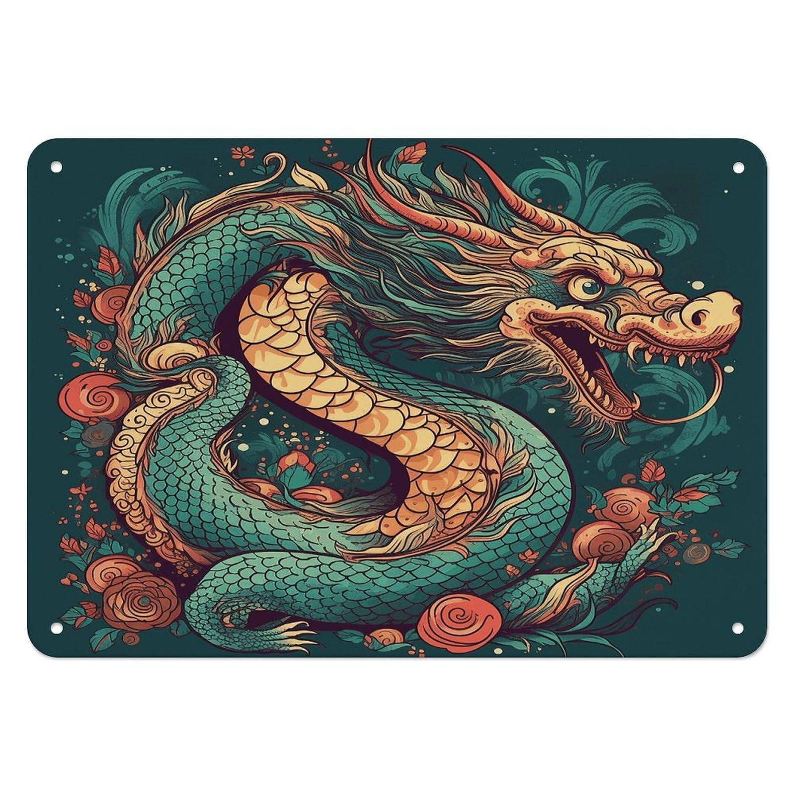 Fekiloot Style Oriental Dragon Pattern Wall Decor Iron Painting Metal Sign