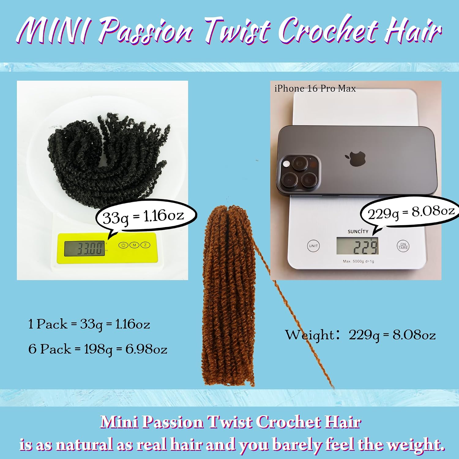 Mini Passion Twist Crochet Hair for Black Women-10 Inches 6 Packs Pure Brown Pre Twisted Elastic and Cuttable Hair Extensions,Braided by Soft Synthetic Twist Bohemian Curl(10"-6P,30#)