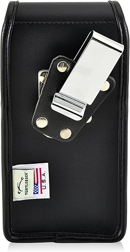 Miniatura 2 de Turtleback Funda para cinturón compatible con Motorola Moto Z2 Force Funda vertical negra de cuero con clip giratorio para cinturón de trinquete