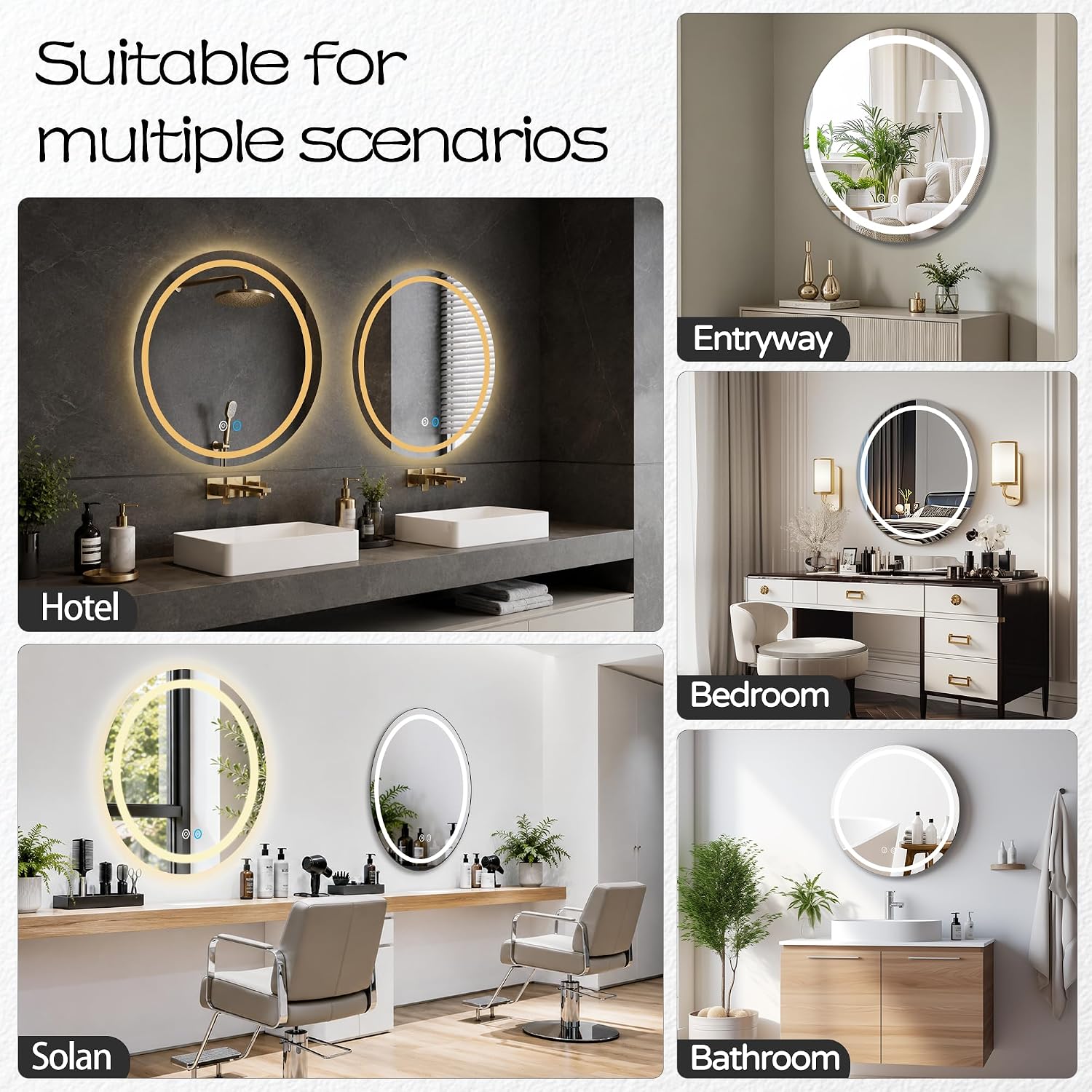 24 Inch LED Round Mirror Circle Bathroom Mirror with Lights | 3 Colors Brightness, Anti-Fog, Dimmable, Tempered Glass,Wall Mount