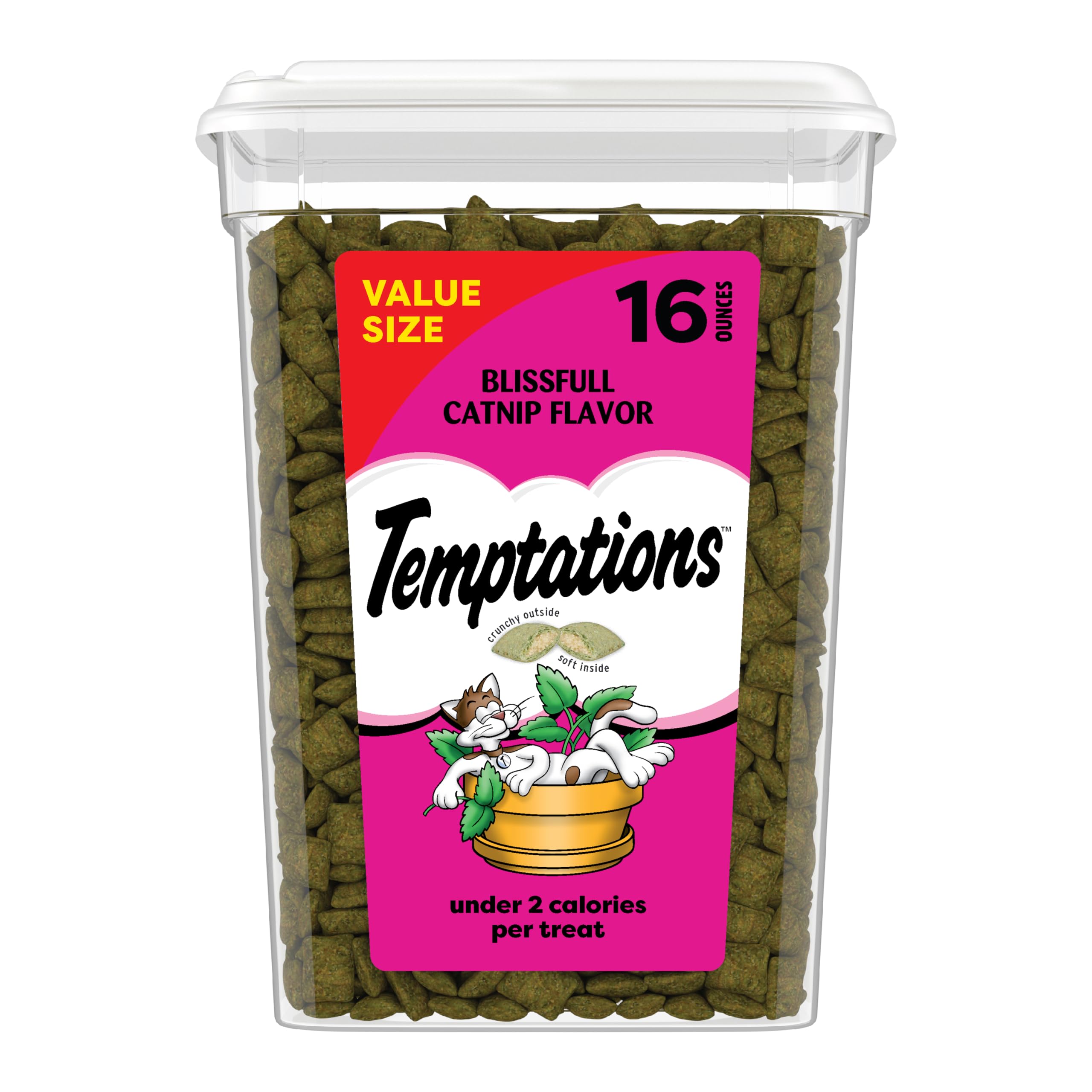 Temptations Classic Crunchy and Soft Cat Treats Blissful Catnip Flavor, 16 oz. Tub