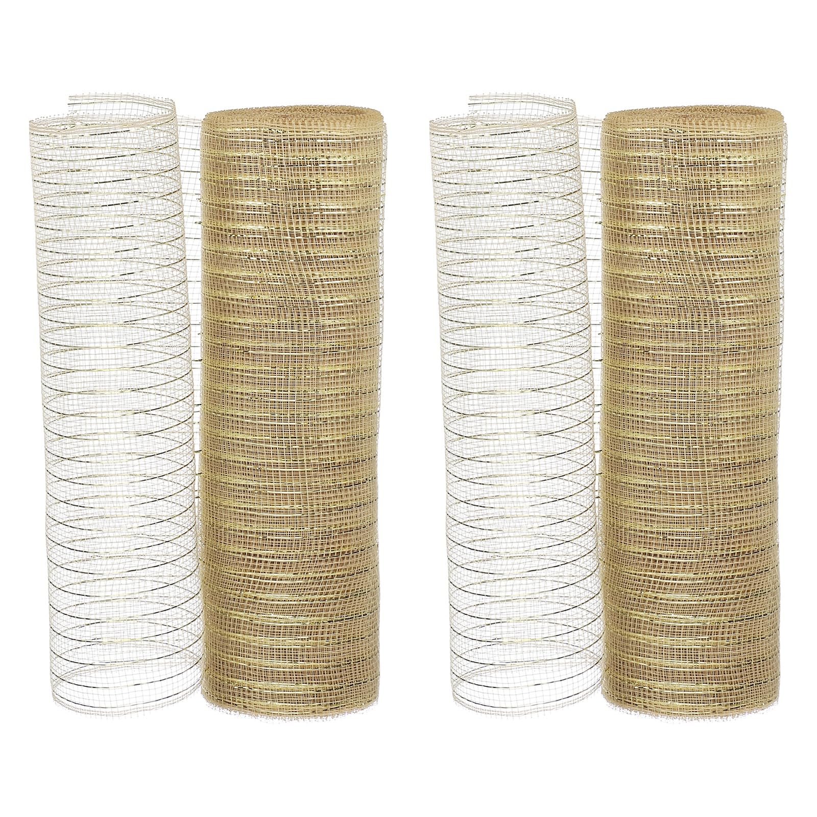 PATIKIL 2 Pcs Decorative Mesh Ribbon, 10 Inch x 10 Yard Mesh Ribbon Roll Foil Metallic for Christmas Tree Wreath Decoration Champagne