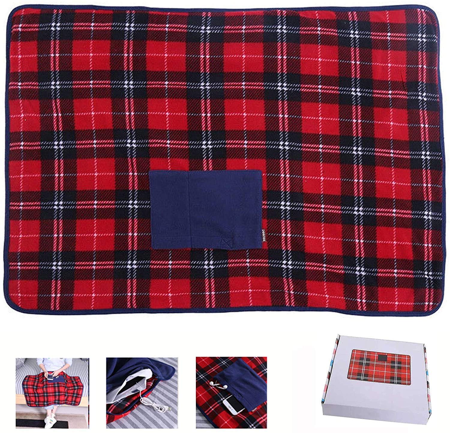 HLZFPortable USB Lap Heated Throw Blanket, Winter Warming Heating Blanket Throw Electric USB for Car Home Office Outdoor Removable Washing, Battery Operated