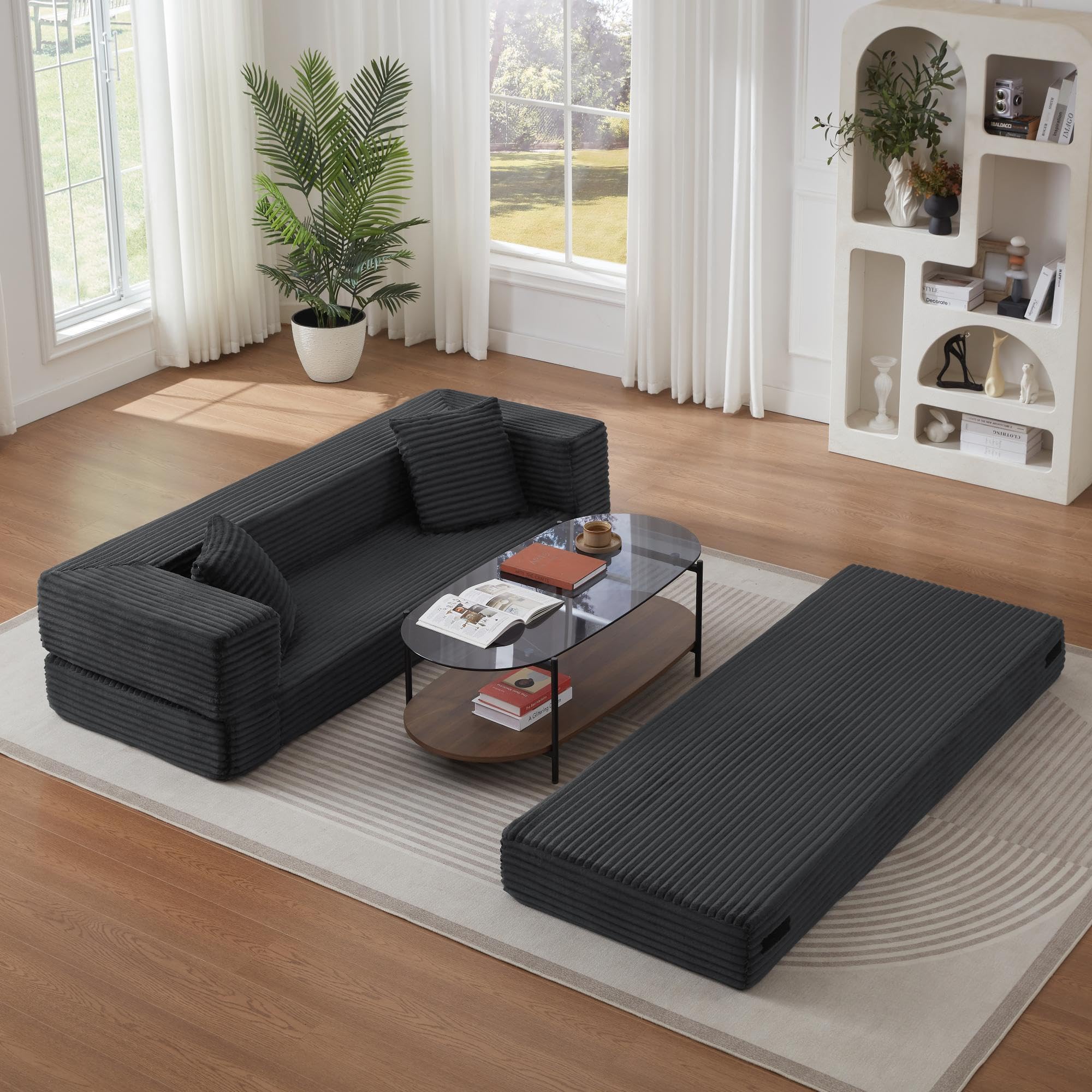 Canapé Convertible 3 Places, Canapé Lit Multifonctionnel Moderne, Canape Compressé et 2 Coussins Rambarde avec Poche de Rangement, pour Salon, Chambre