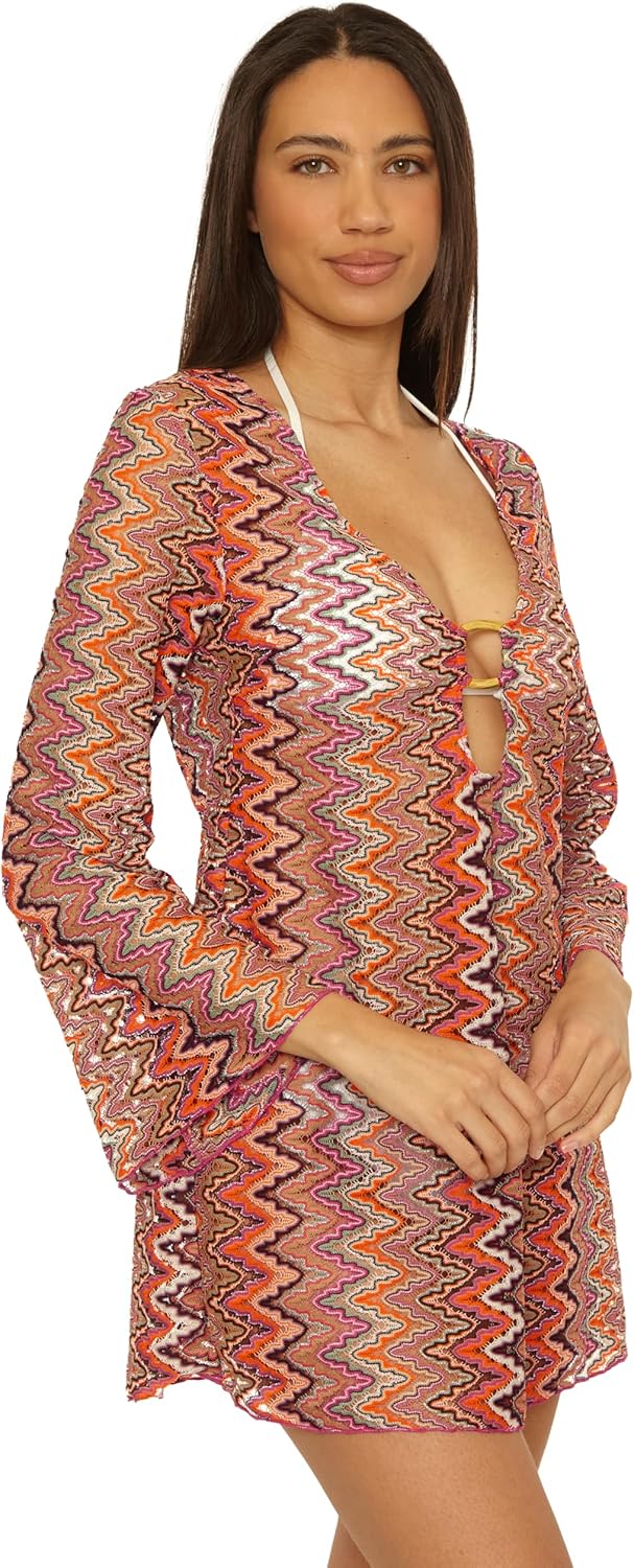 BECCA womens Paradise Buckle Tunic, Plunge Neck, Casual, Beach Cover Ups for Women - Image 2