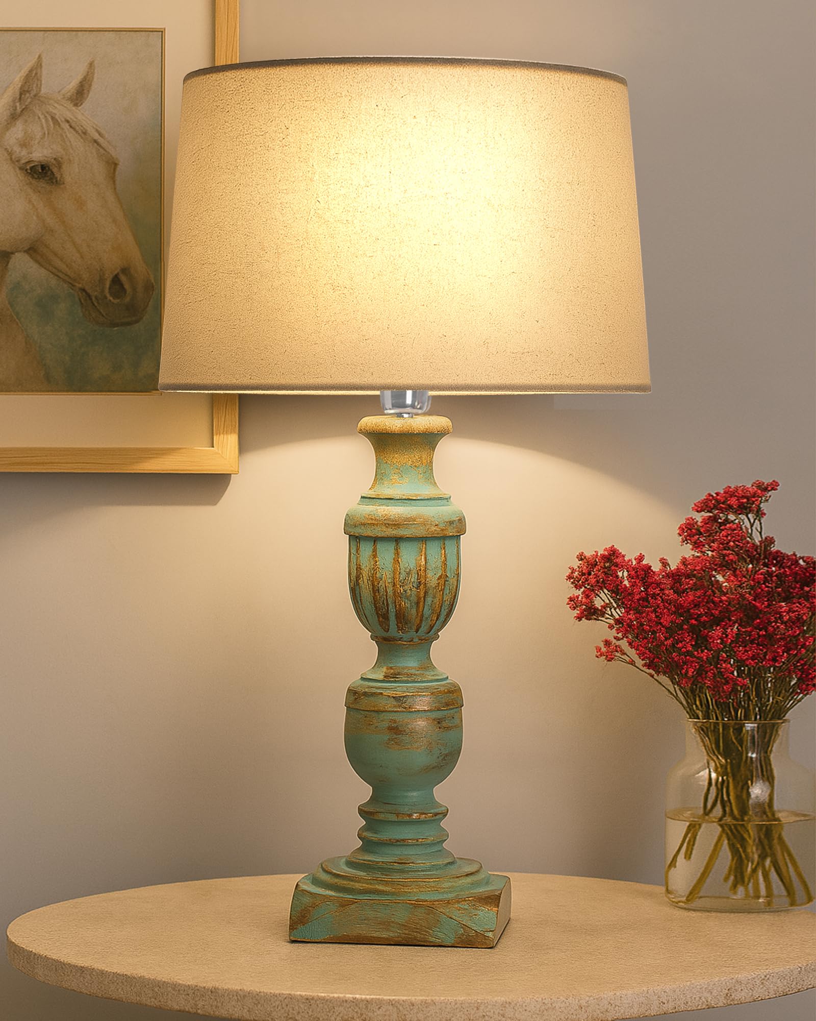 Homesake Rustic Algae French Trophy Carved Table Lamp with Empire Khadi Shade