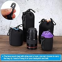 Vista 5 de PATIKIL Bolsa para lente de cámara, 3 unidades de 3.3 pulgadas de identificación x 5.5 pulgadas de alto con cordón de protección gruesa de neopreno
