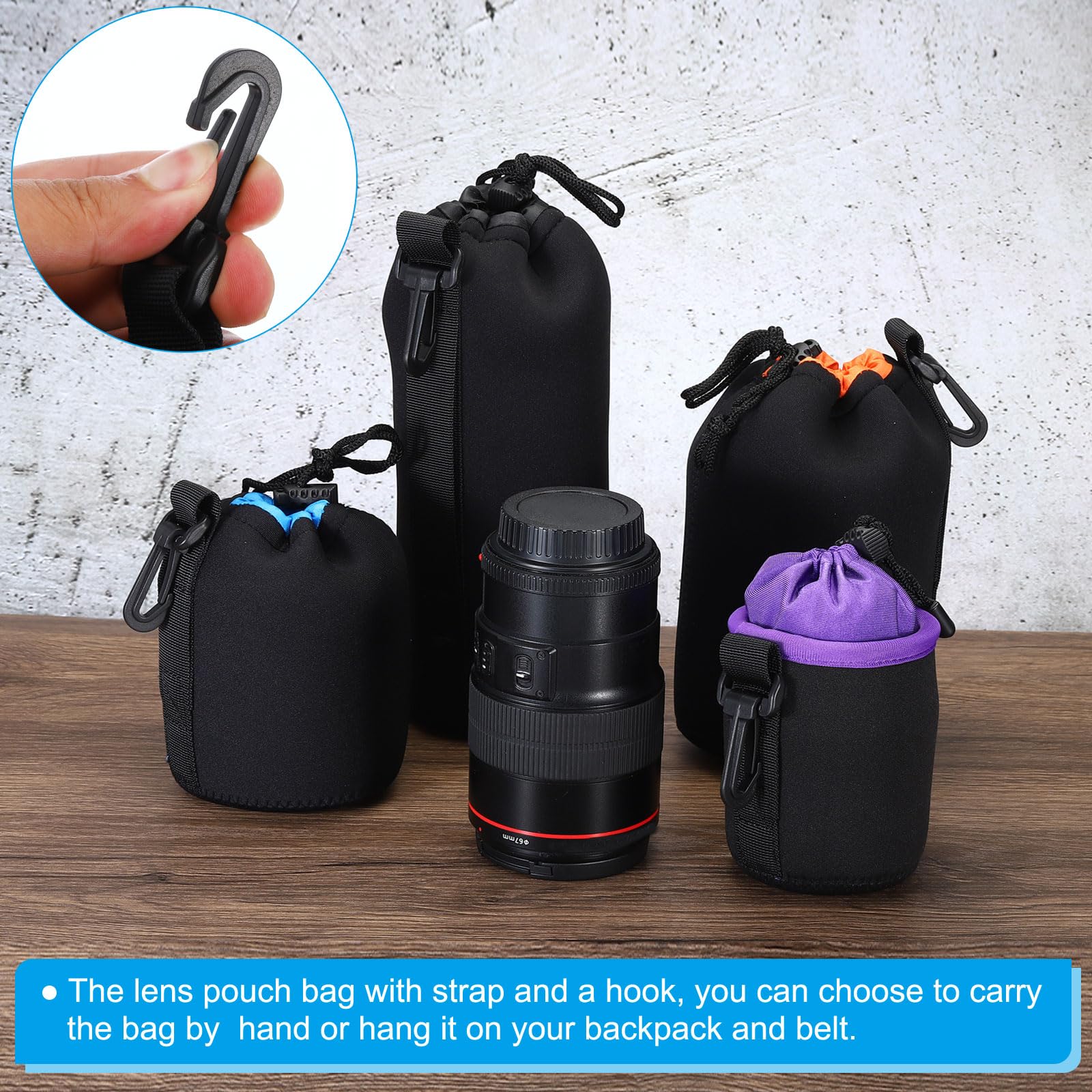 PATIKIL Borsa per Obiettivo Fotografico, 3 Pz 3,1" Id x 3,9" H Sacchetto Coulisse Neoprene Spesso Protettivo, Custodia per Obiettivo Fotocamera Dslr, Nero per Acqua e Tazze da Caffè