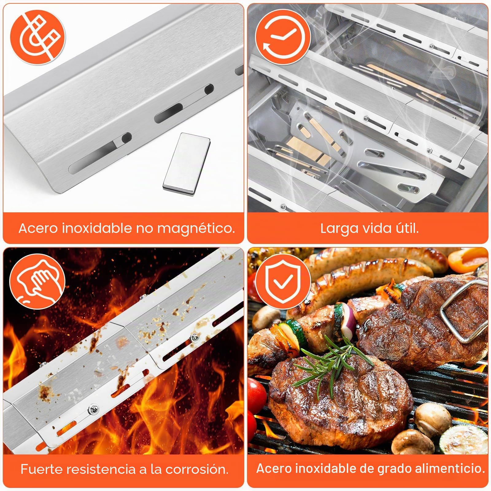 GFTIME 45629 30 cm a 72 cm Universal Placa de Calor Barbacoa de Gas Piezas de Repuesto Parrilla Campingaz, CCLIFE, Landmann, Charbroil, Broil-Master Barbacoa Acero Inoxidable BBQ Reemplazo(3 Piezas)