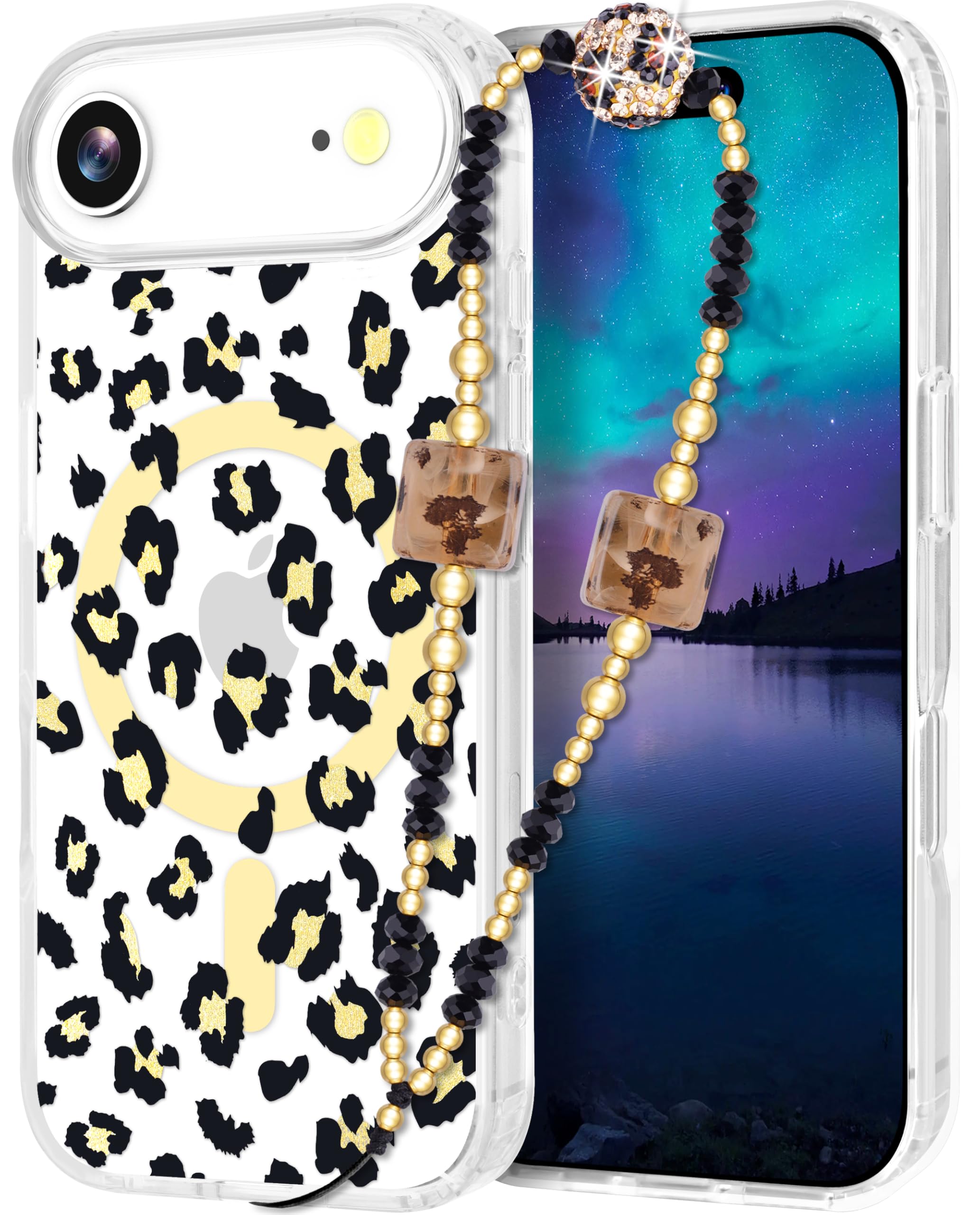 for iPhone Air Case Compatible with MagSafe Protective Glitter Cute Cover for Women Girls with Phone Charm Lanyard