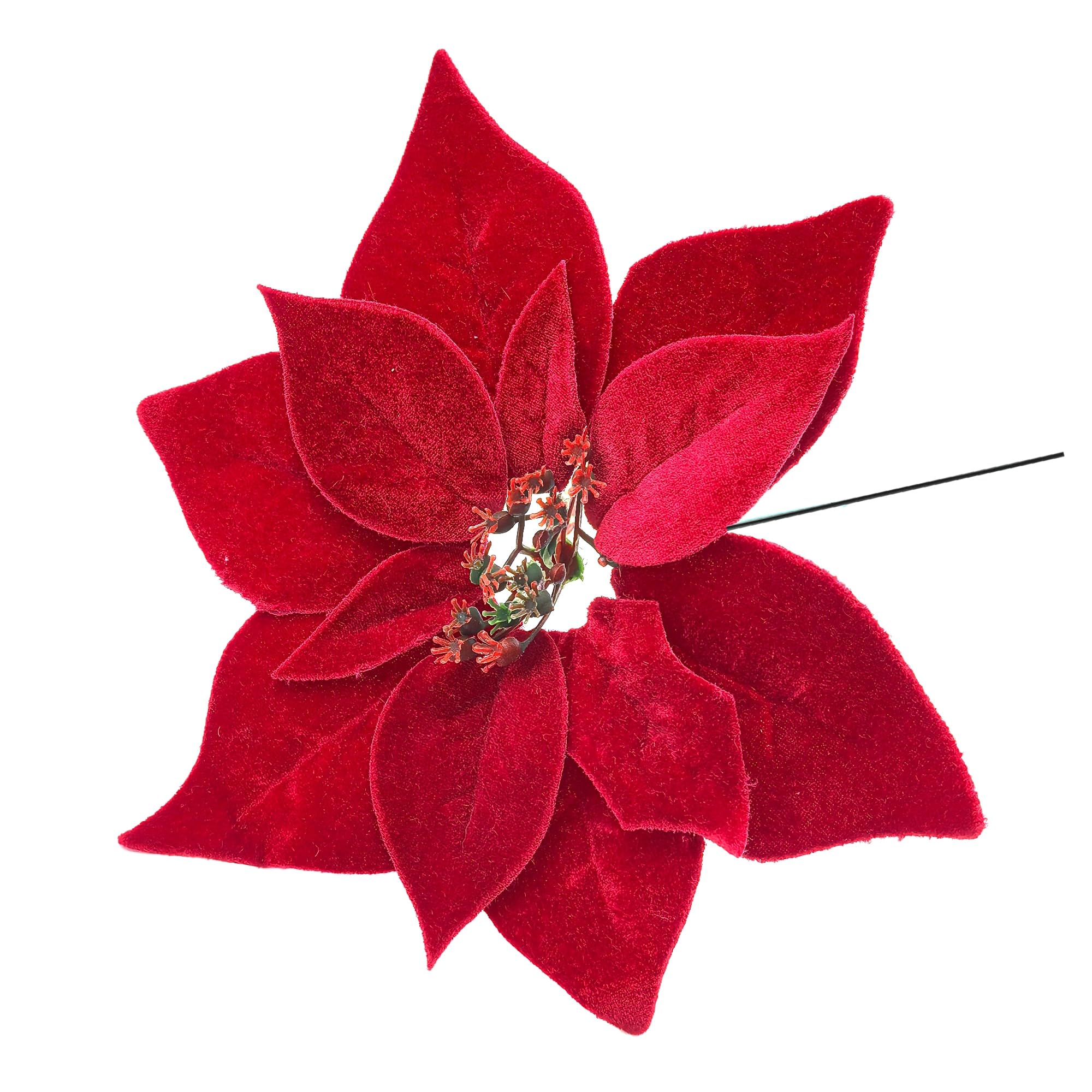 M2cbridge Artificial Christmas Flowers Red Velvet Poinsettia Floral Picks for Christmas Wreath Tree Ornaments(12PCS Thick Red Velvet) - Image 3