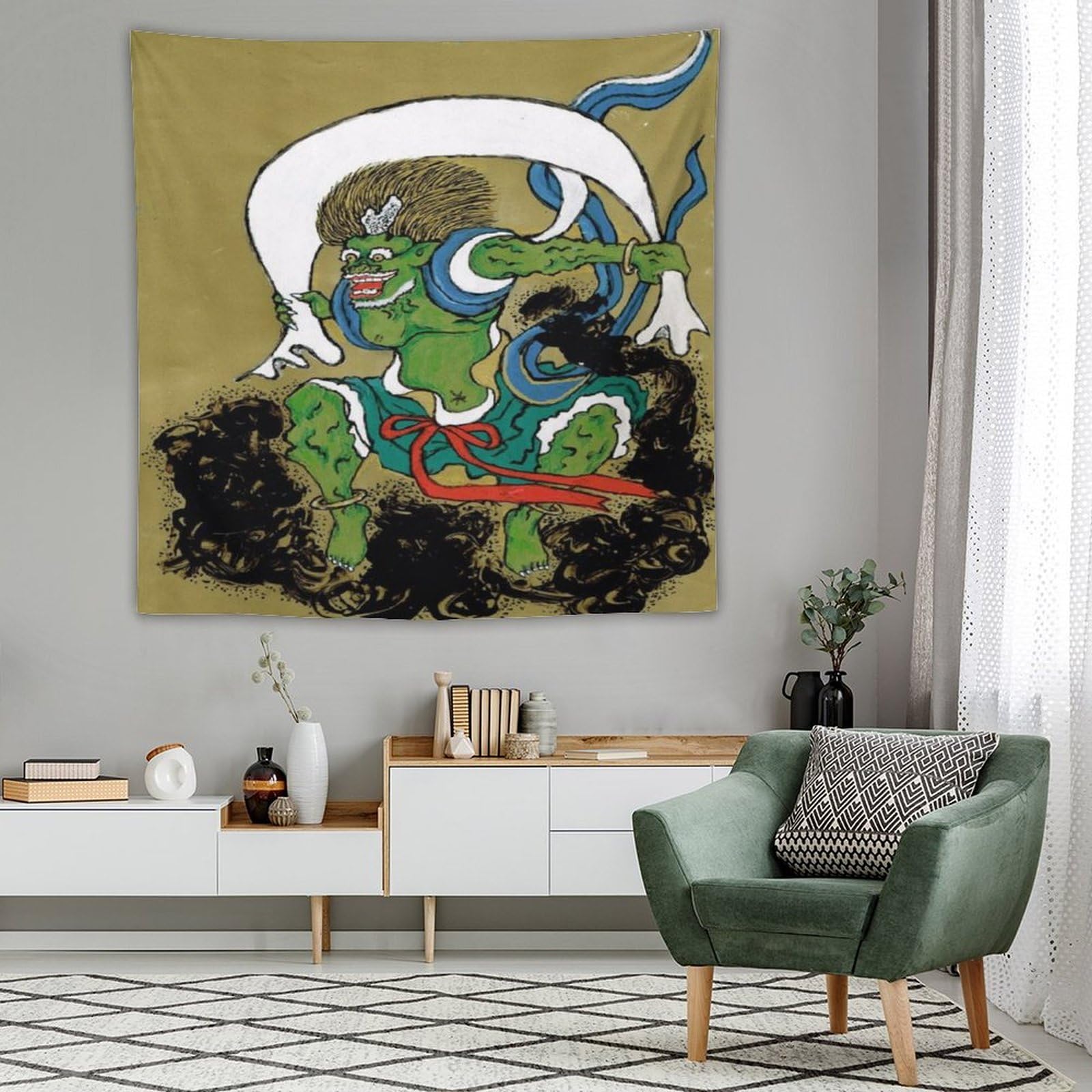 Amazon.co.jp: 風神 雷神 浮世絵 タペストリー 毛布 インテリア 布 多 