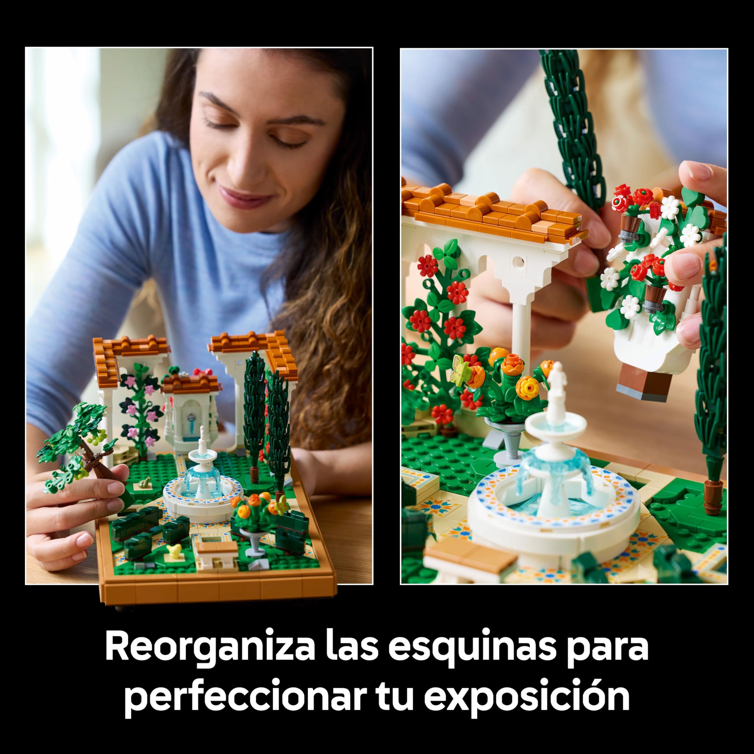 LEGO Icons Jardín con Fuente Maqueta para Adultos con Plantas y Flores Artificiales: Caléndula, Buganvilla, Geranio, Decoración para el Hogar, Figura de Pájaro, Regalo para Mujeres y Hombres 10359