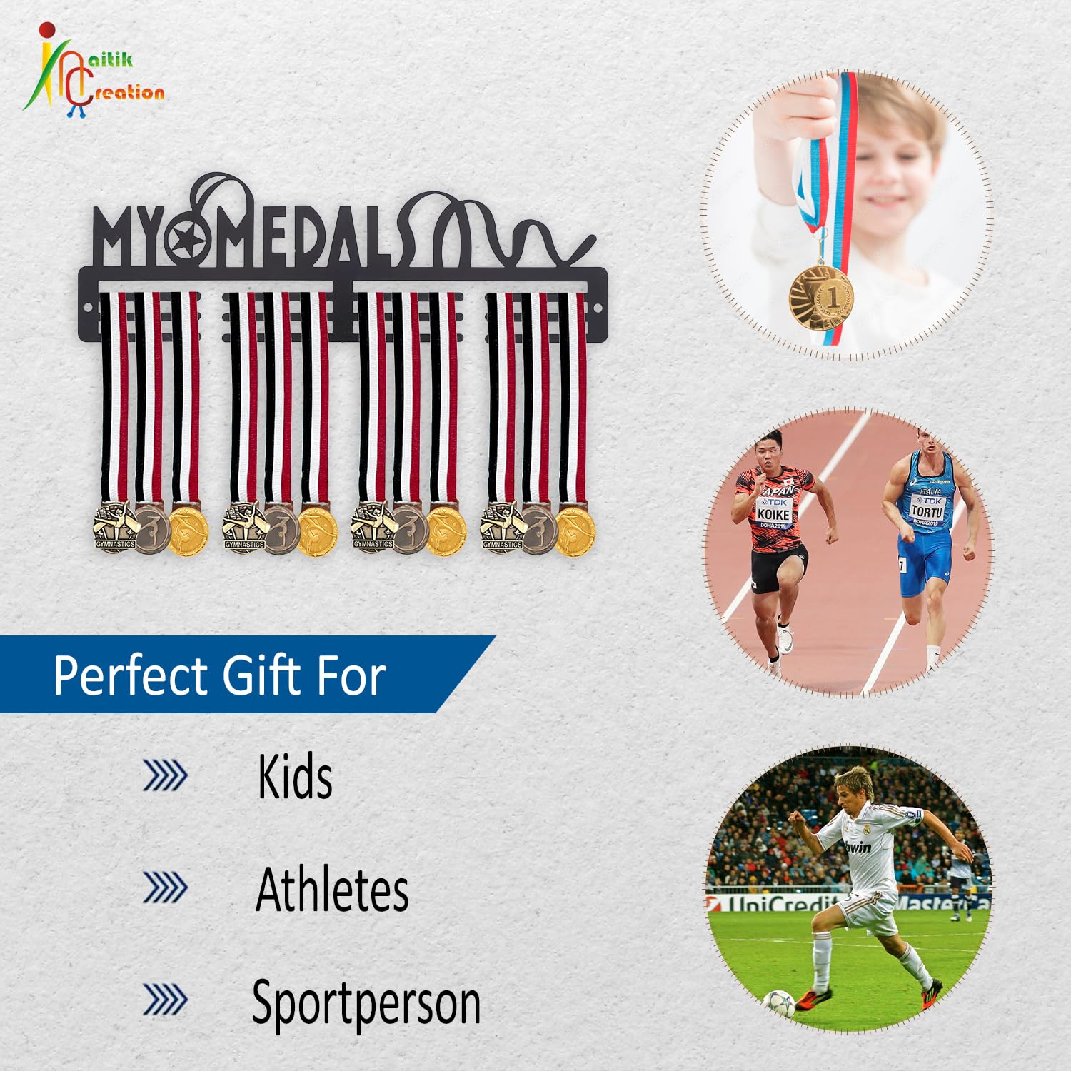 NAITIK CREATION Medal Hanger for Wall | Medal Holder Sports Wall Display | Hang Up to 60 Medals | Perfect for Kids, Athletes & Sports Enthusiasts, Black Finish (My Medal) 4