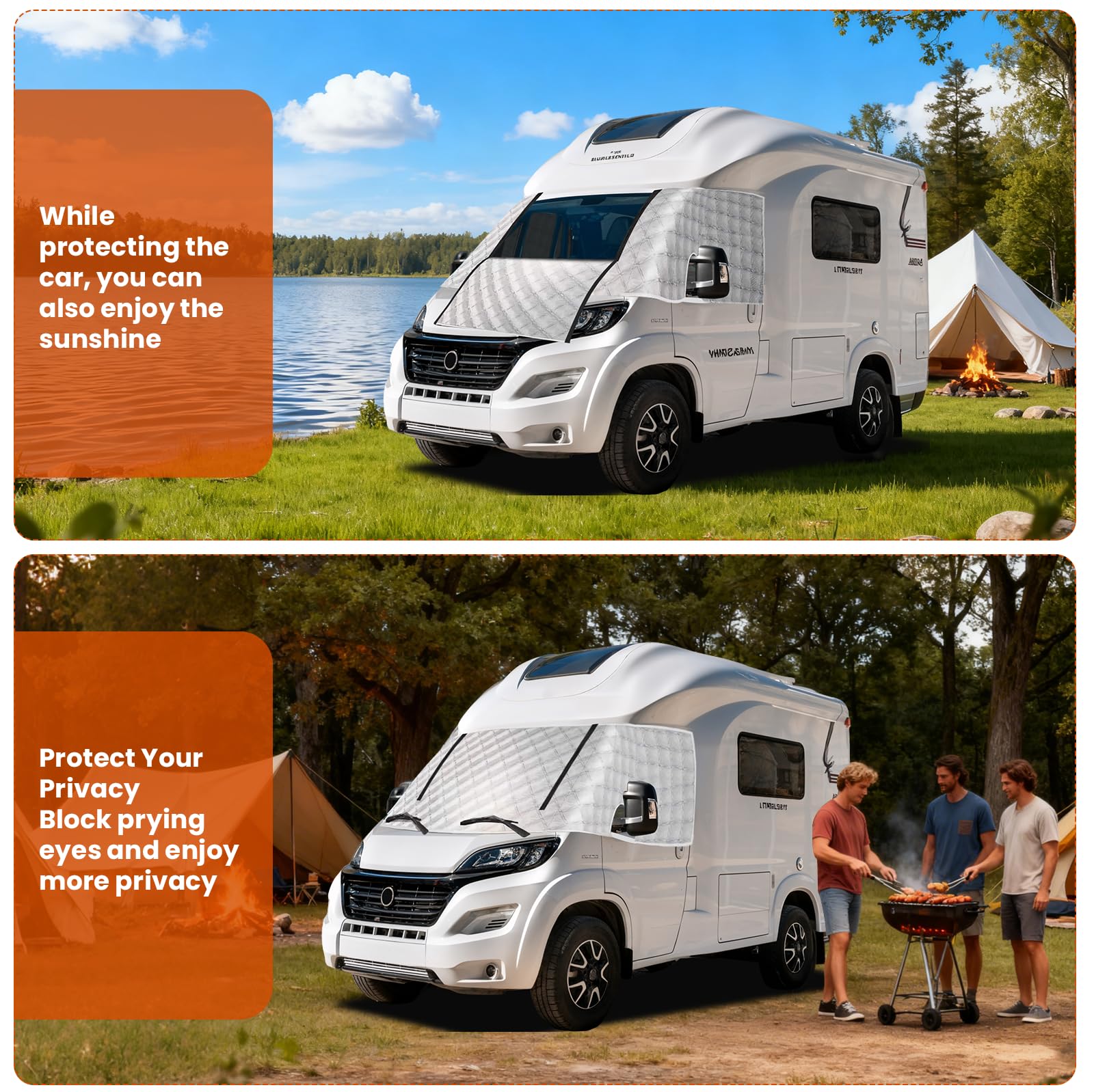 Außen Thermofenstermatte Thermoschutz Abdeckung für FIAT Ducato | Citroen Jumper X250/290 von 2006-2025 Außenisoliermatte Wohnmobil Abdeckung Sonnenschutz Reißverschluss Silber