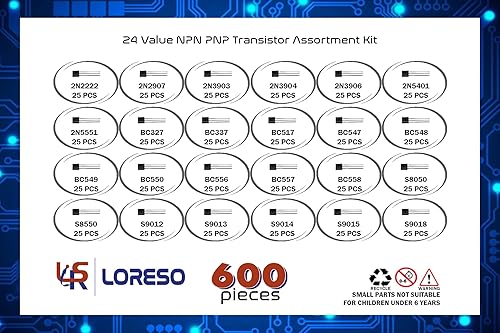Miniatura 5 de Loreso Transistor Variety Pack 600 piezas Surtido Kit Box - 600 piezas 24 valores NPN PNP Transistor Box 2N2222 2N2907 BC327 BC337 BC556 2N3903