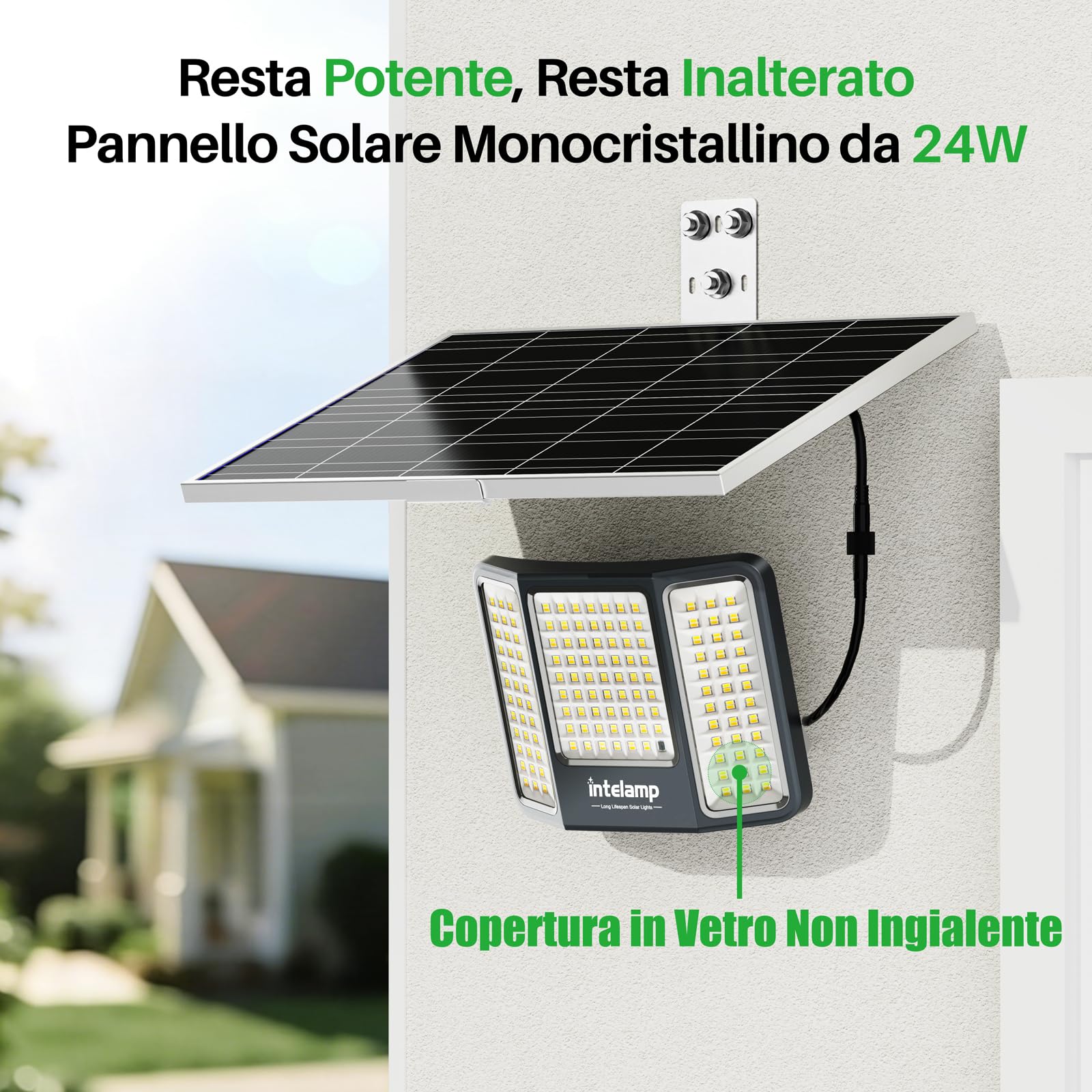 intelamp Faretti LED Solari ad Alta Potenza con Pannello Solare Separato | Batteria da 20.000 mAh, 2.000 lm, 3 Temperature di Colore, Telecomando, Protezione IP65, Ideale per Giardini, Garage