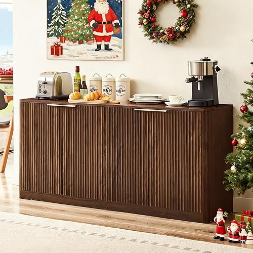 Miniatura 2 de Aparador de buffet de 59 pulgadas con almacenamiento, aparador moderno de acento acanalado de 4 puertas, armario de TV grande para sala de estar,