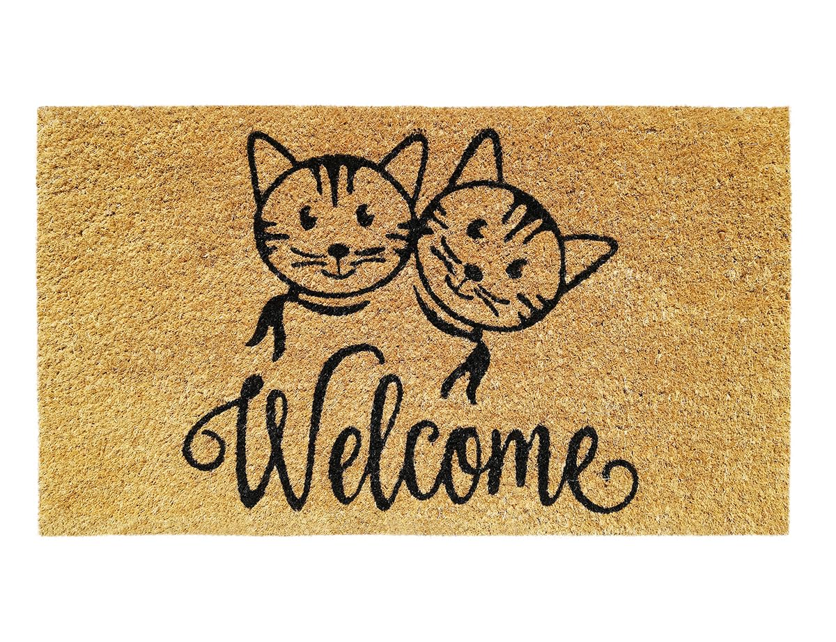Banzaii Felpudo de Coco Entrada Casa 40x70 cm con Base Antideslizante – Welcome Gatos