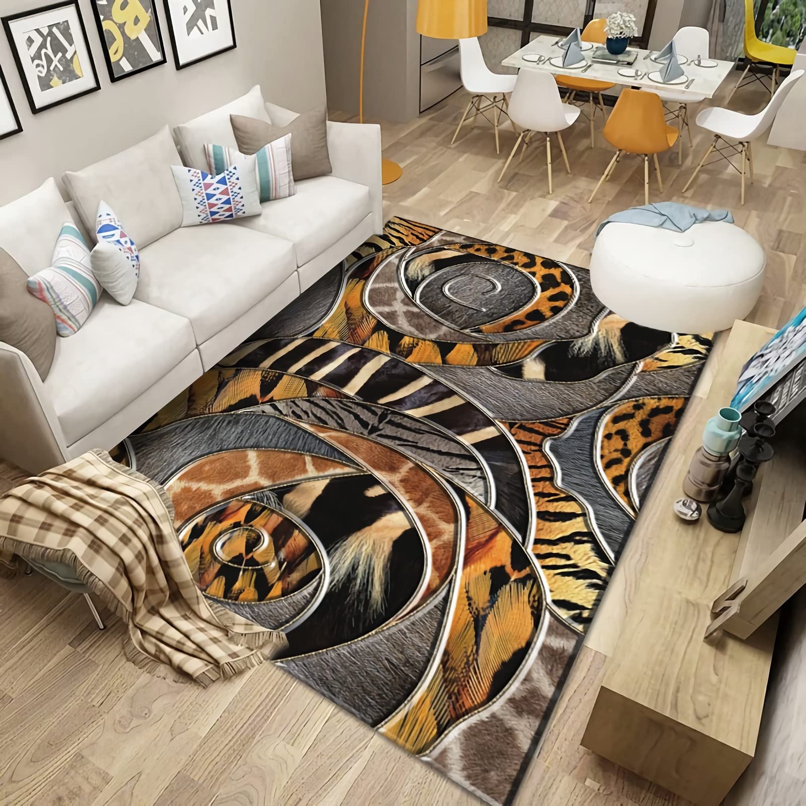 Tapis Chambre Enfant Tapis Decoration Chambre ado Garcon Motif de Plumes géométriques Doodle Abstrait Vintage Gris Jaune Tapis Chambre ado Garcon 80x120cm