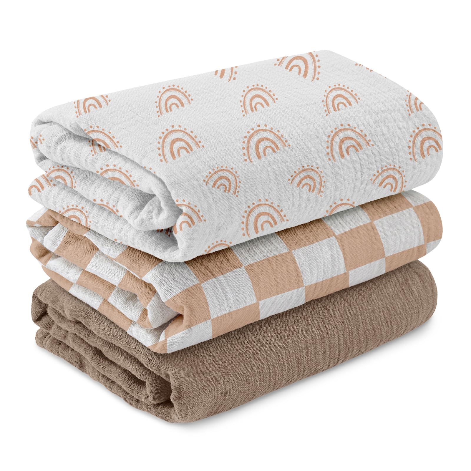 Soarwg Kids Muslin Cloth Baby Swaddle Cloths for Newborns, Pack of 3 Muslin Blanket, Large 95 x 100cm Baby Blanket - Baby Swaddle Blanket Burp Cloths, Swaddle Cloth Essential Items for Baby Shower — view 9