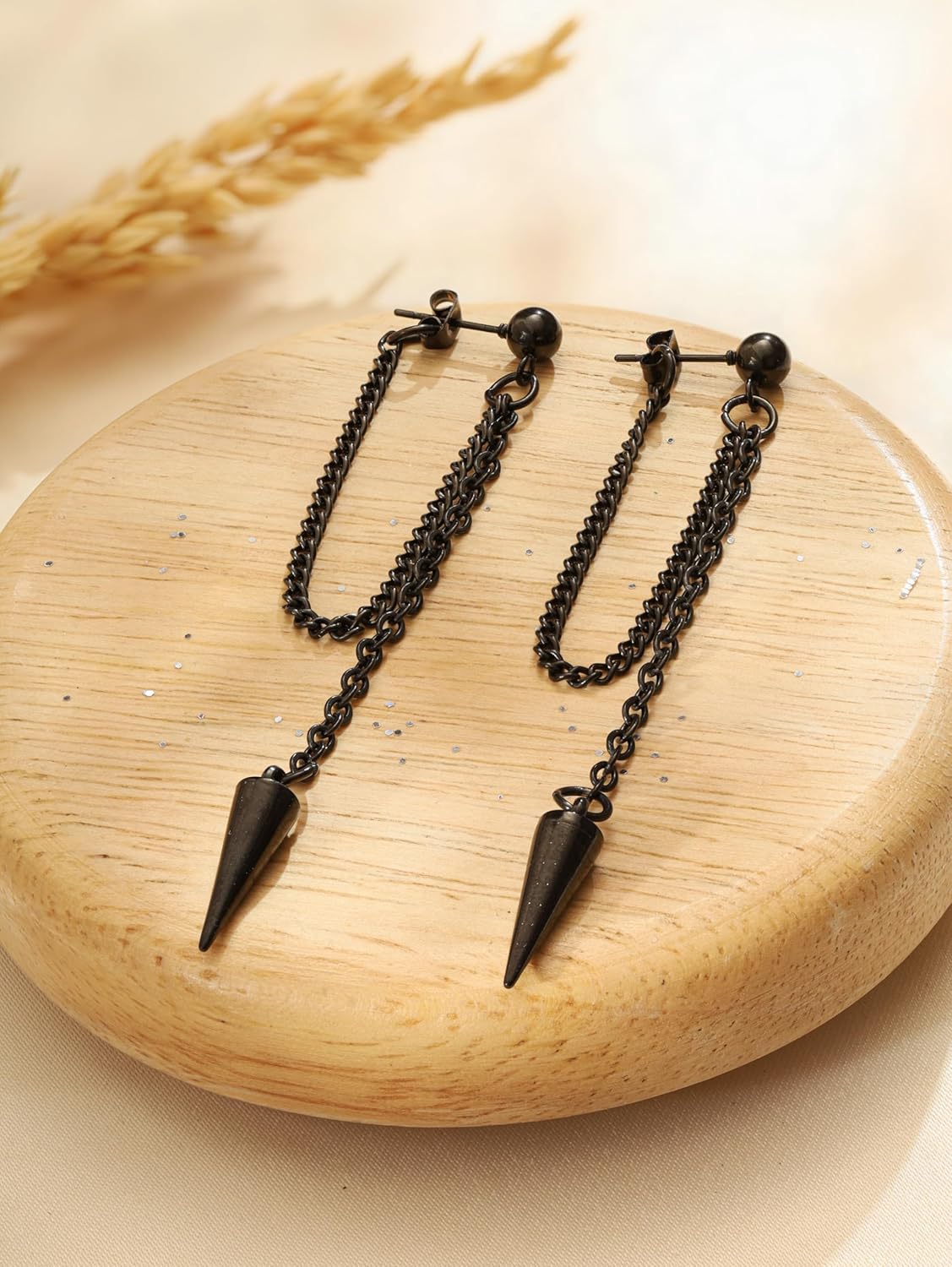 Sacina Black Spike Stud Earrings, Chain Grunge Earrings, Punk Emo Jewelry, Gothic Christmas Jewelry Gift For Women - Image 5
