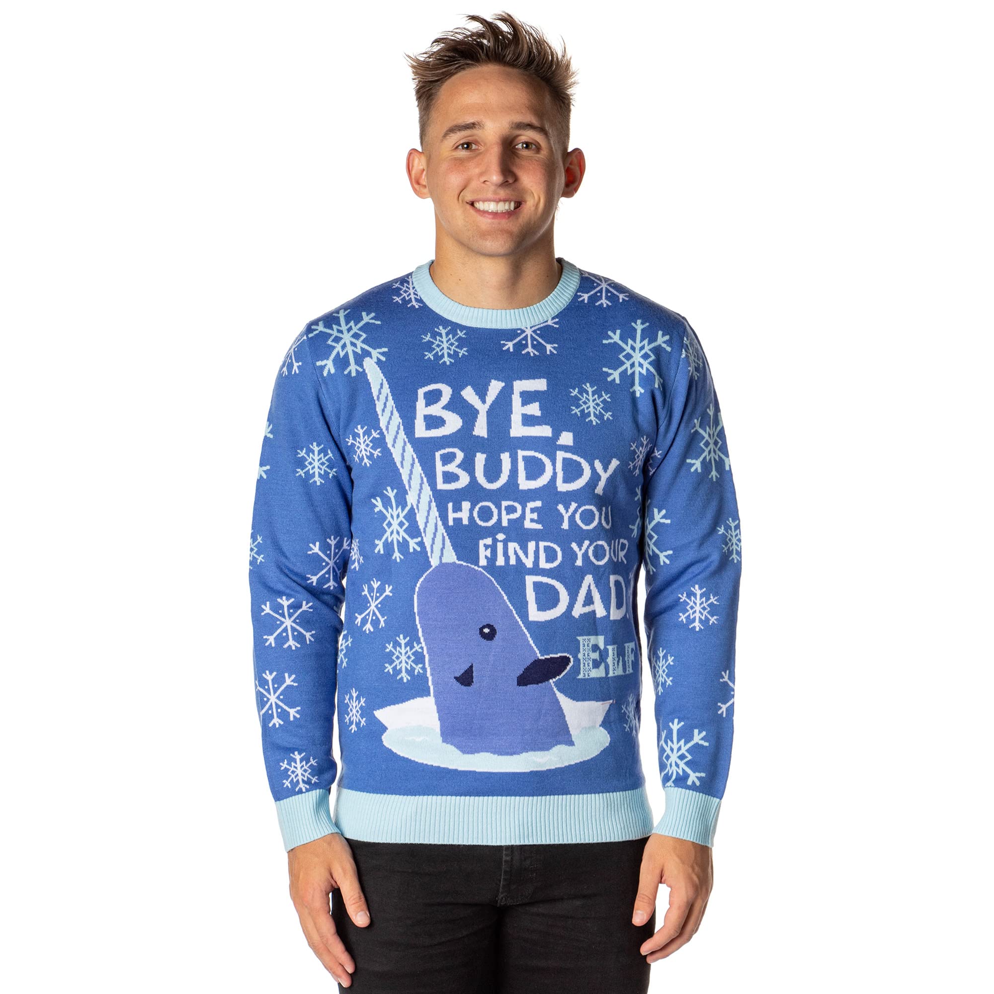 BioworldELF The Movie Men's Narwhal Bye Buddy Ugly Christmas Sweater  Knit Pullover