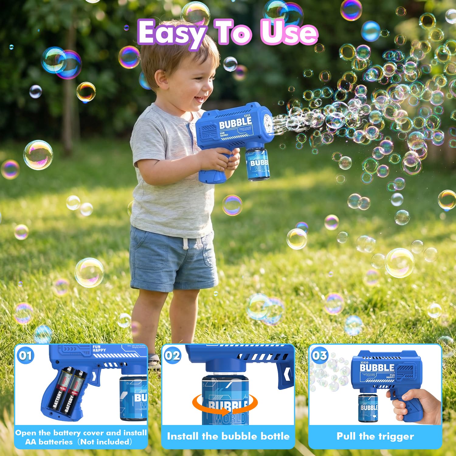 4 Pièces Pistolet à Bulles Automatique - 5000+ Bulles/Min, Portable avec Lumières, 4 Solutions + 10 Recharges - Jouets Bulles pour Enfants - Mariages/Anniversaires/Fêtes/Cadeau