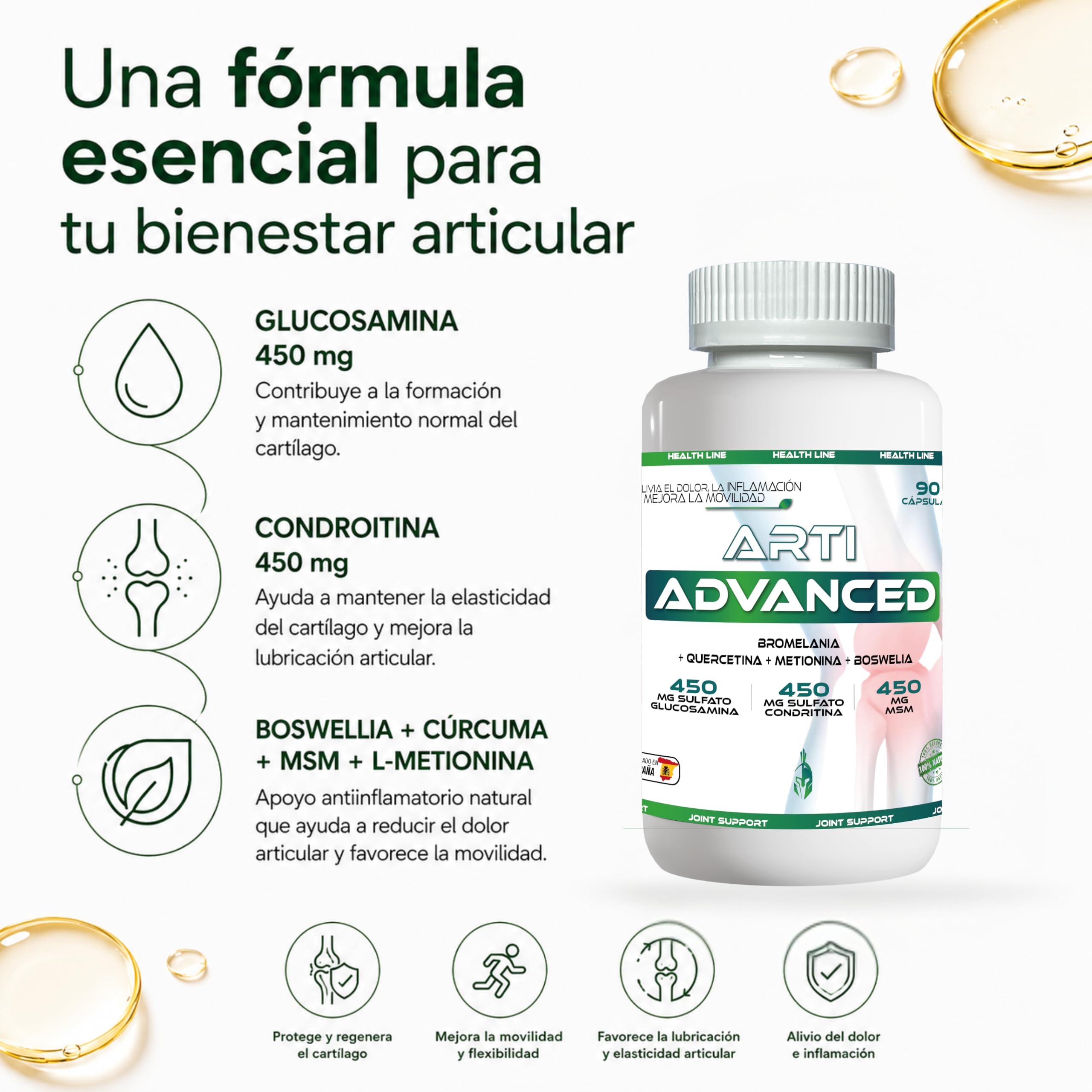 Articulación Complex | Salud articular | Tratamiento para articulaciones, músculos y huesos | Antiinflamatorio y Analgésico | Cúrcuma con Condroitina, Glucosamina y Bioperina | 60caps.