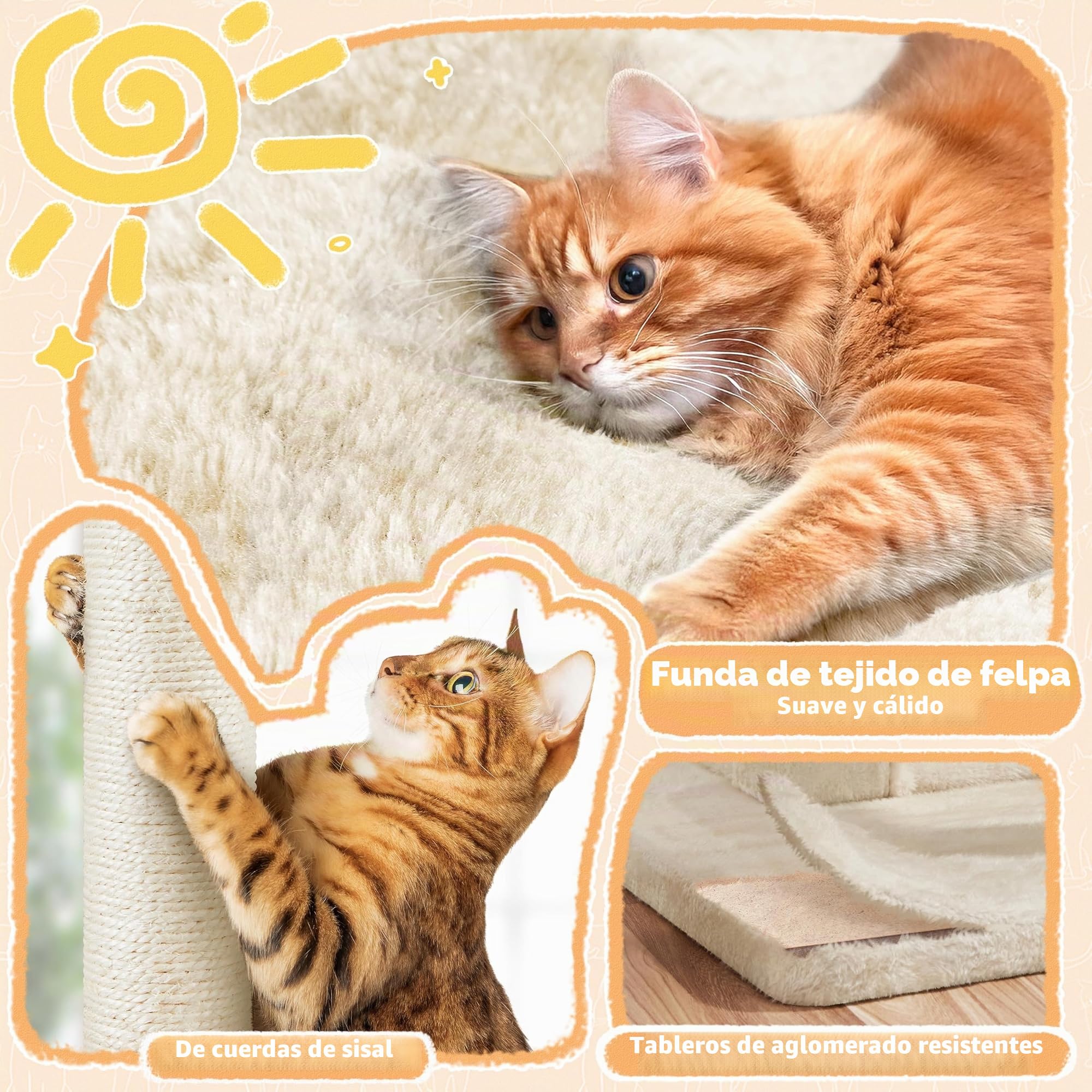 Yaheetech Árbol rascador para Gatos de 106 cm de Altura, con 2 Casitas y Pelota de Juego, Color Beige