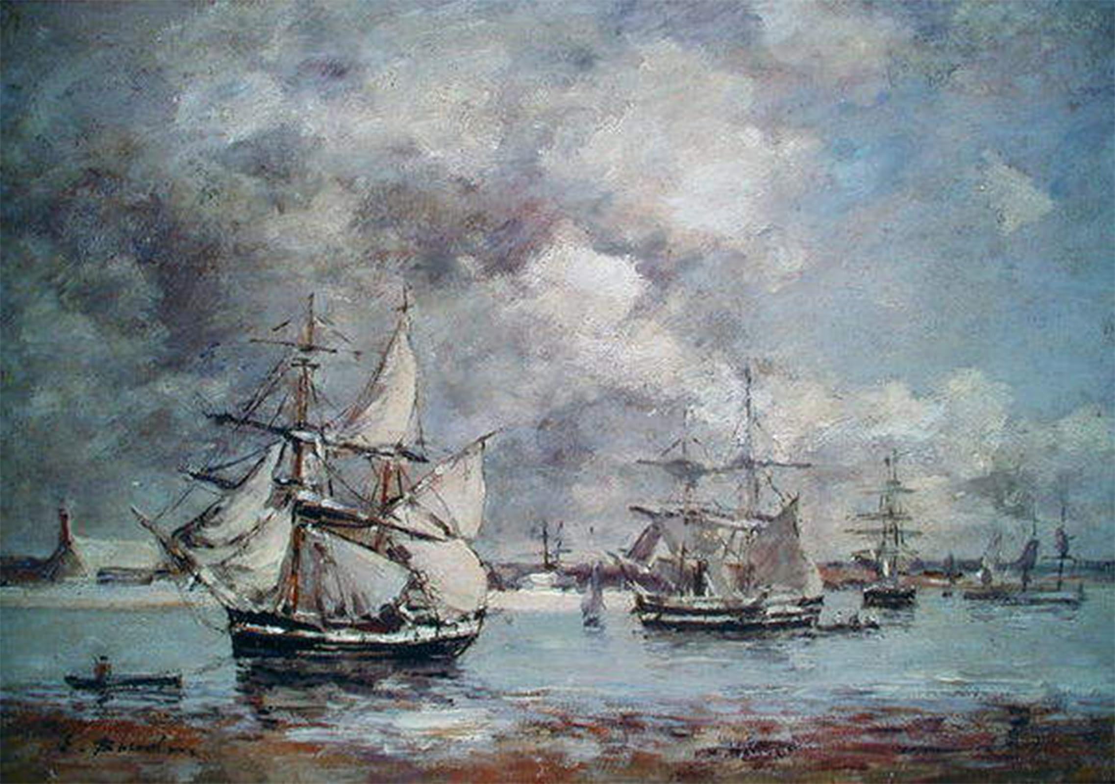 ARTXLXXBN Famous Art Print Poster Vintage Wall Art Sailing Boats in a Port by Eugene Louis Boudin Canvas Art Poster for Home Decor 60x90cm