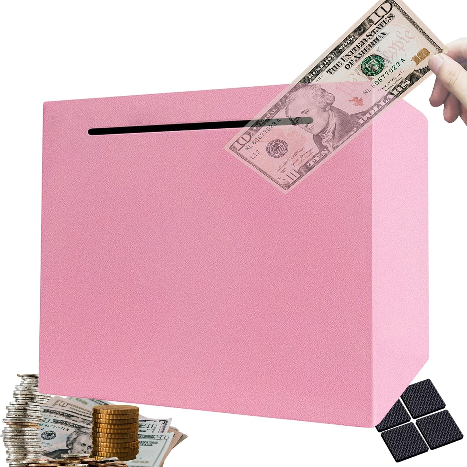 Piggy Bank Money Safe Box Bigger Savings Bank Stainless Steel Money Bank Cash Coin Jar for Adults Boys Grils 7.9 inch Pink