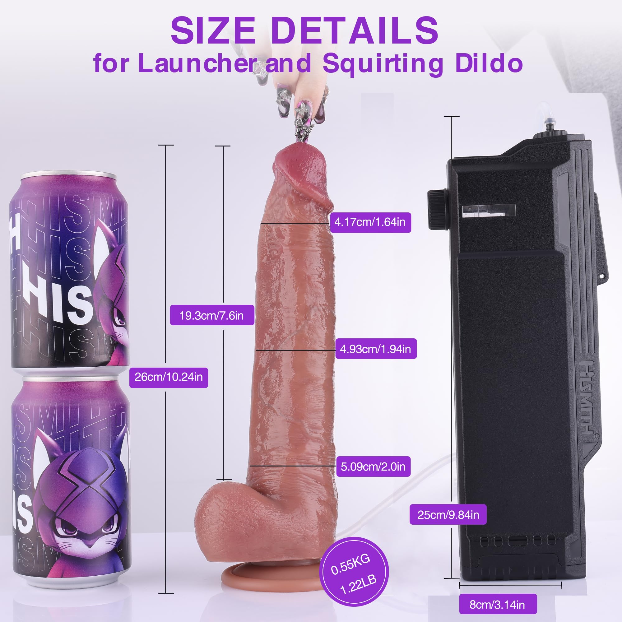 Hismith 10.2" Realistic Squirting Dildo with Automatic Lube Launcher, Lubricant Applicator Compatible with Sex Machines with App Control, Lube Launching Repeater and Silicone Dildo for Lubrication