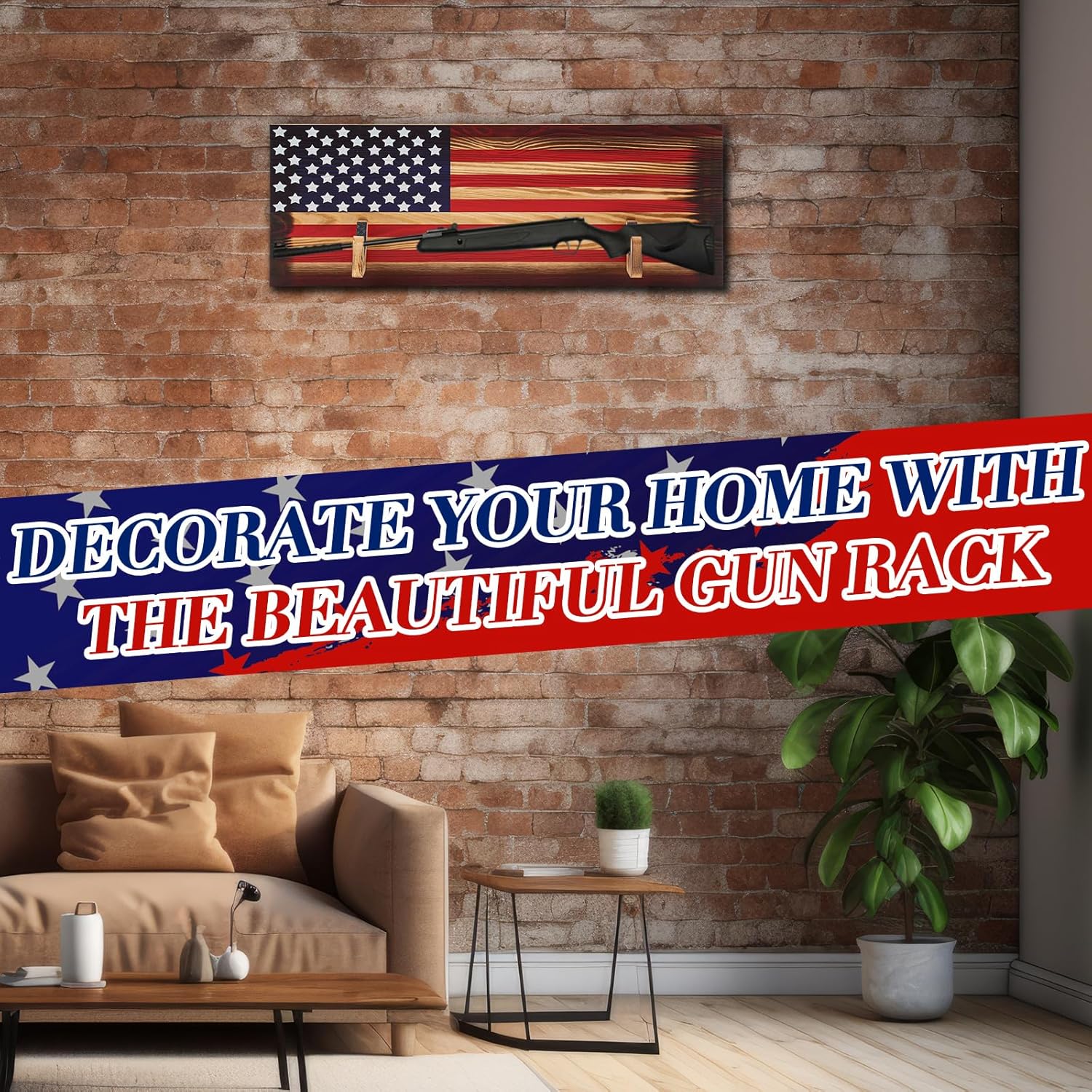 Gun Rack Wall Mount Display for 1/2/3 Guns Wood Rifle Rack Display Storage with America Flag 4th of July Wall Gun Holder for Bow and Arrows(Flag,31.5 x 12 Inch,Bright Colors)