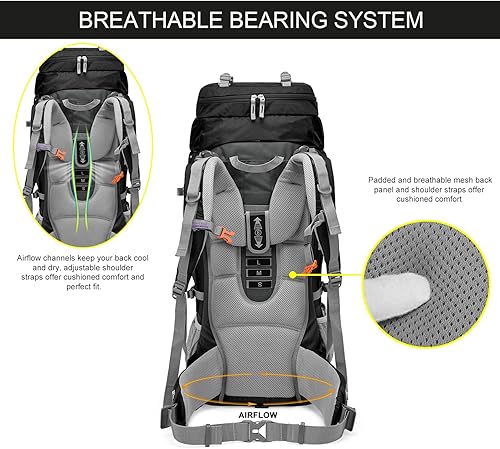 Miniatura 3 de MOUNTAINTOP Mochila de marco interno de 80L para hombre y mujer Mochila de senderismo con cubierta de lluvia