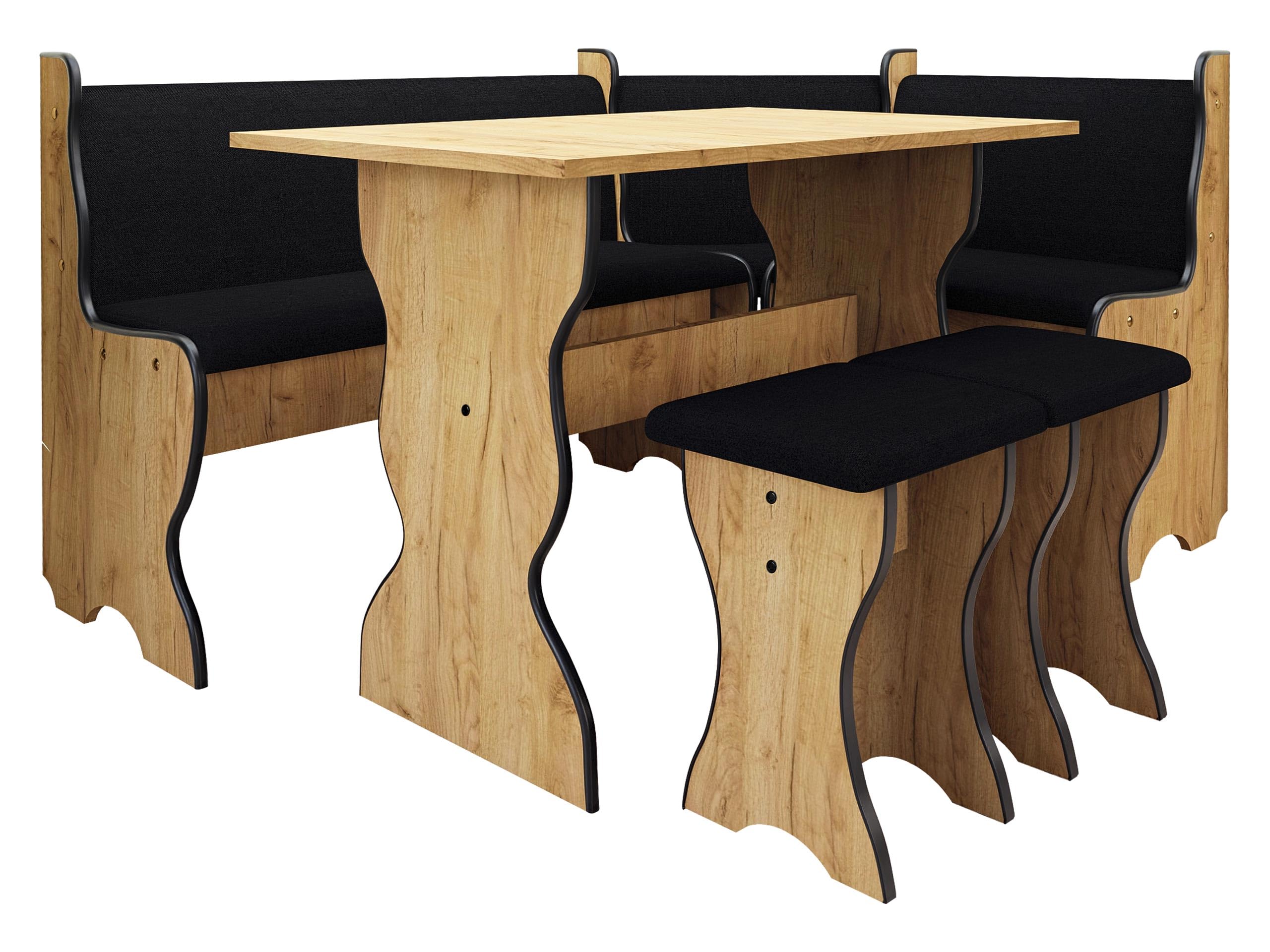Mirjan24 Eckbankgruppe Thomas, Eckbank Gruppe besteht aus Kücheneckbank, Tisch, 2X Hocker, Esszimmer Sitzbank (Eiche Craft Gold + Hugo 100)