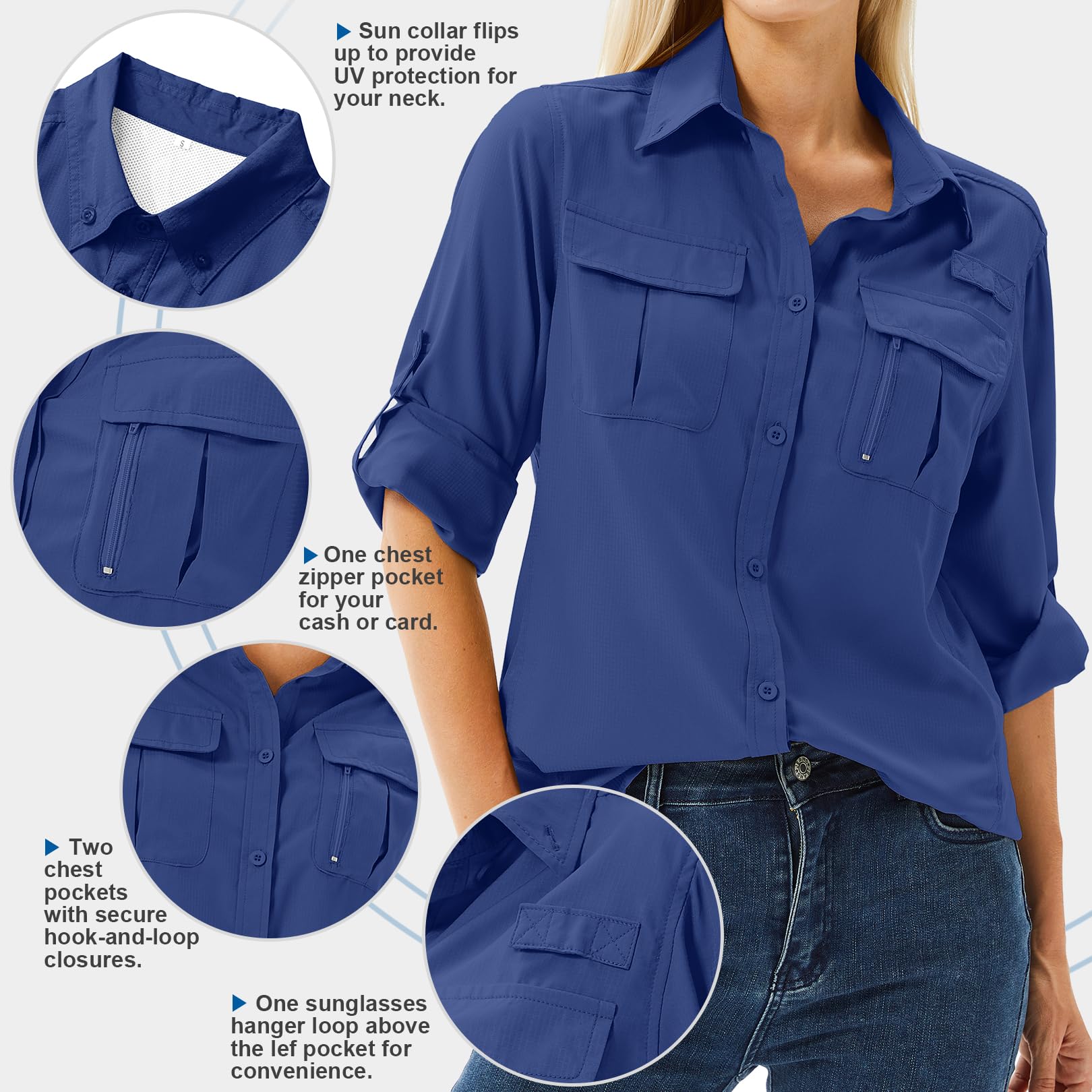 yeyity Camicia da donna UPF 50, protezione UV, a maniche lunghe, da donna, per attività all'aria aperta, per escursioni, safari, traspirante, ad asciugatura rapida, casual, top sportivo