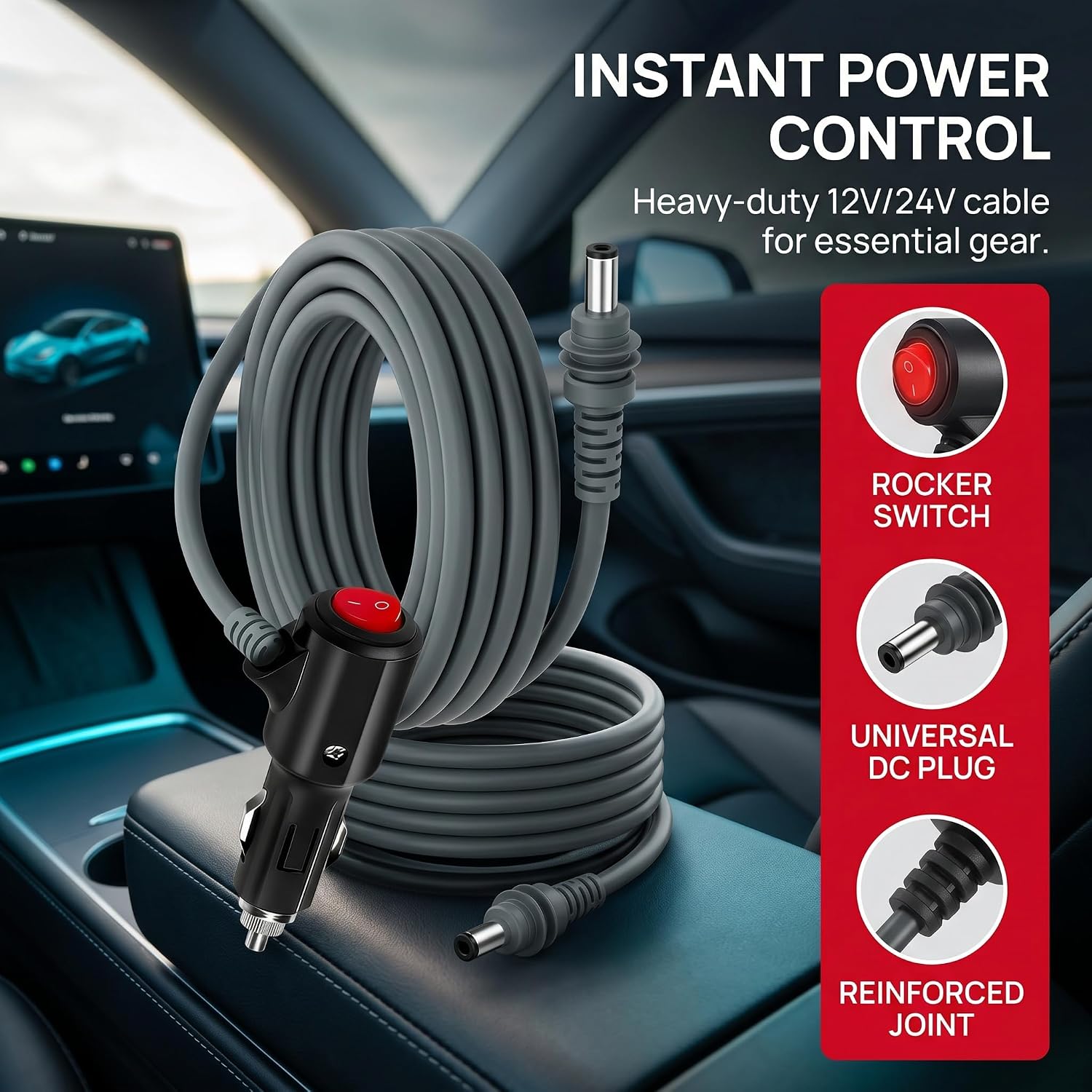 Starlink Mini Car Cable Adapter, 10FT Star Link Mini DC Power Cable, 12V-24V 18AWG Cigarette Lighter to DC On/Off Switch Waterproof Cord PD 100W for Cars, Trucks, RVs