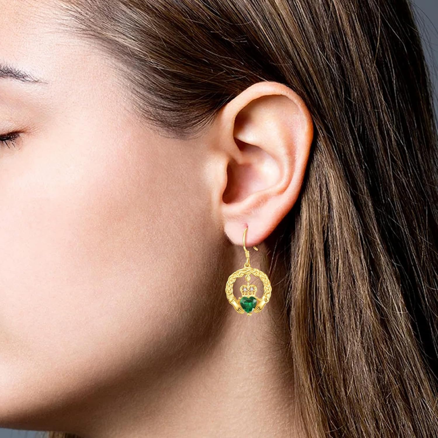 TANGPOET Claddagh Birthstone Earrings for Women 925 Sterling Silver 18K Gold Plated Irish Celtic Jewelry Valentines Christmas Birthday Gifts for Her - Image 5