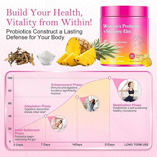 Miniatura 6 de Her Juicy - Gomitas de probióticos femeninos con olmo resbaladizo, gomitas de piña que apoyan el equilibrio del pH y el bienestar vaginal, la salud