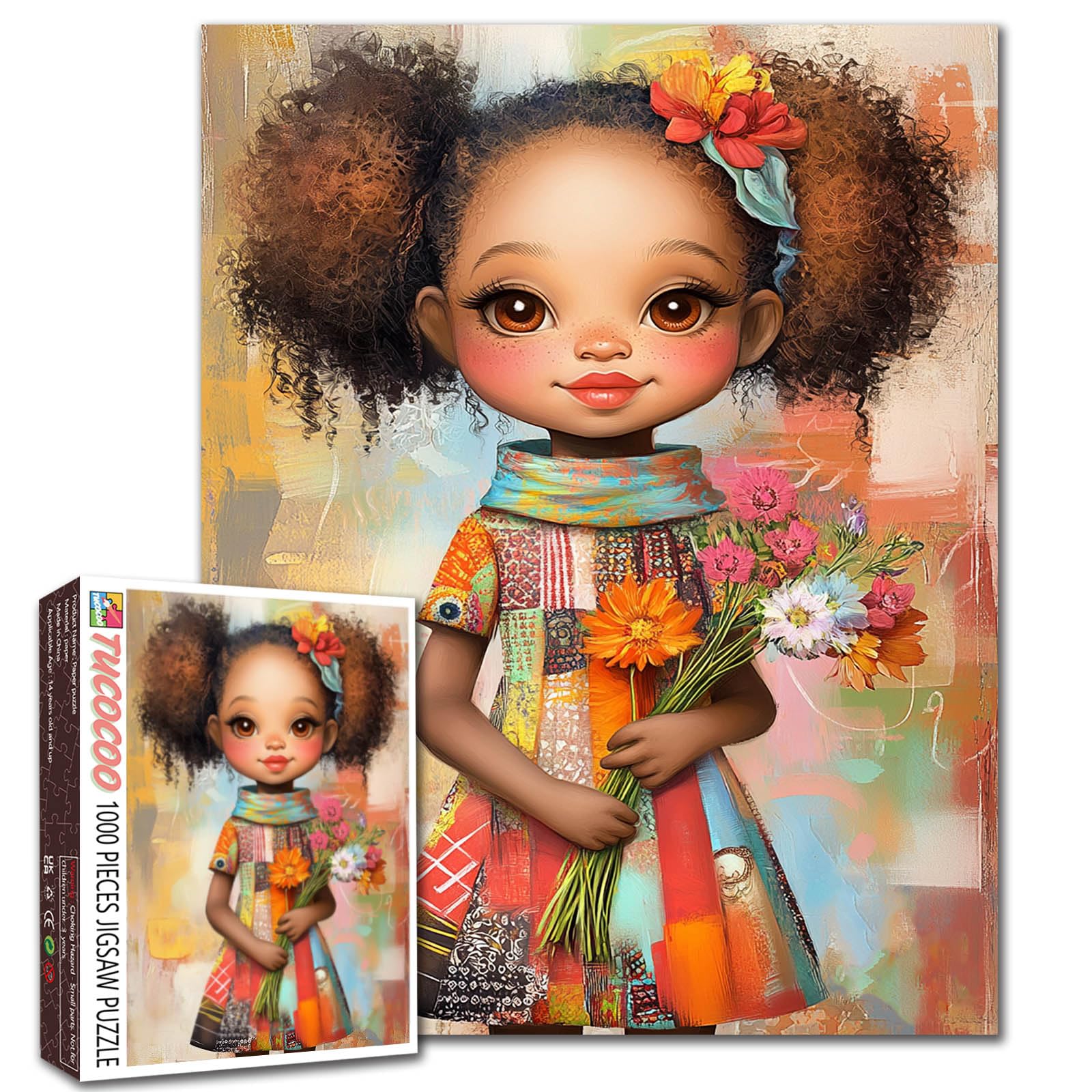 Tucocoo Whimsical African Girl 1000 Piece Puzzles, Flowers Abstract Art Jigsaw Puzzle for Adults Colorful DIY Crafts Puzzle for Home Decoration Gift, Family Challenging Puzzle Perfect for Game Nights โ image 1