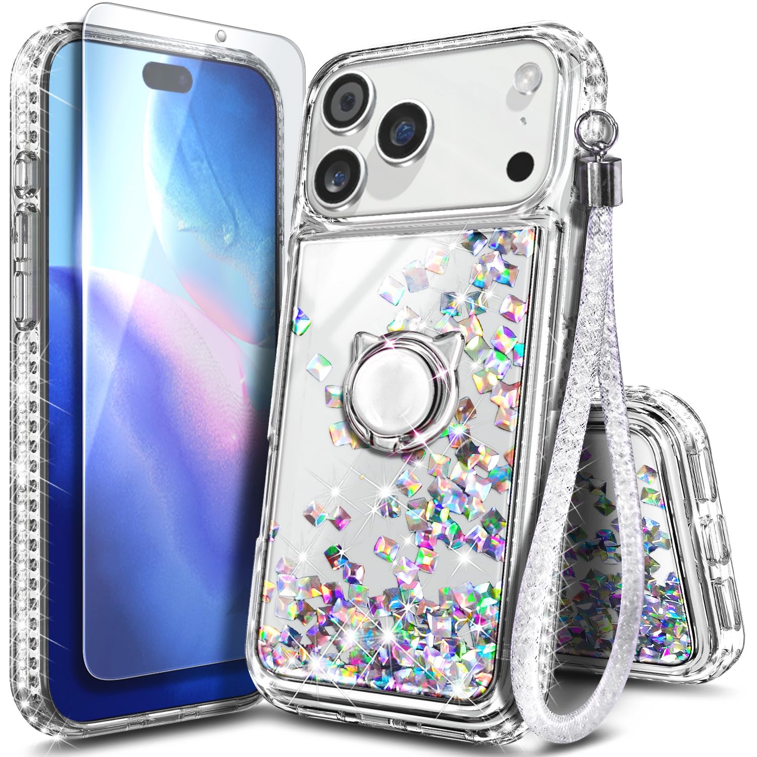 NGB Designed for iPhone 17 Pro Case, Cute Liquid Glitter Crystal Gem