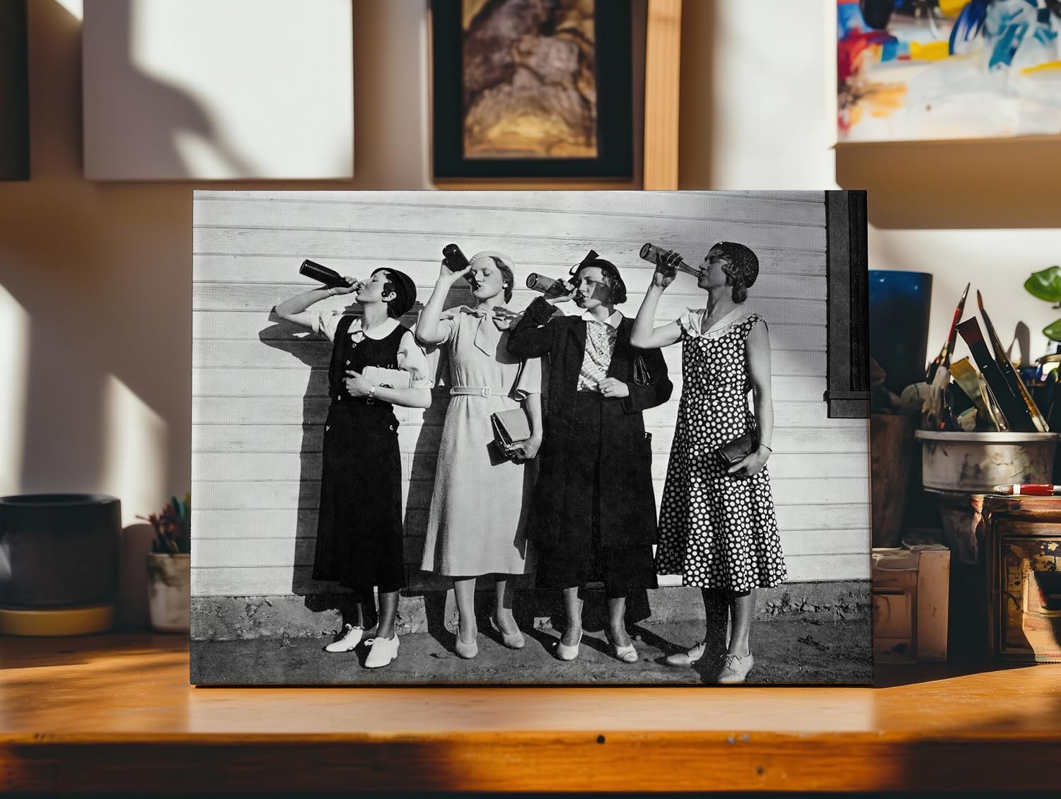 Poster Master Women Drinking Beer Canvas - Beer Print - Photography Art - Gift for Men, Women & Bartender - Funny Decor for Bar, Man Cave, Kitchen or Restaurant - 8x10 STRETCHED Canvas