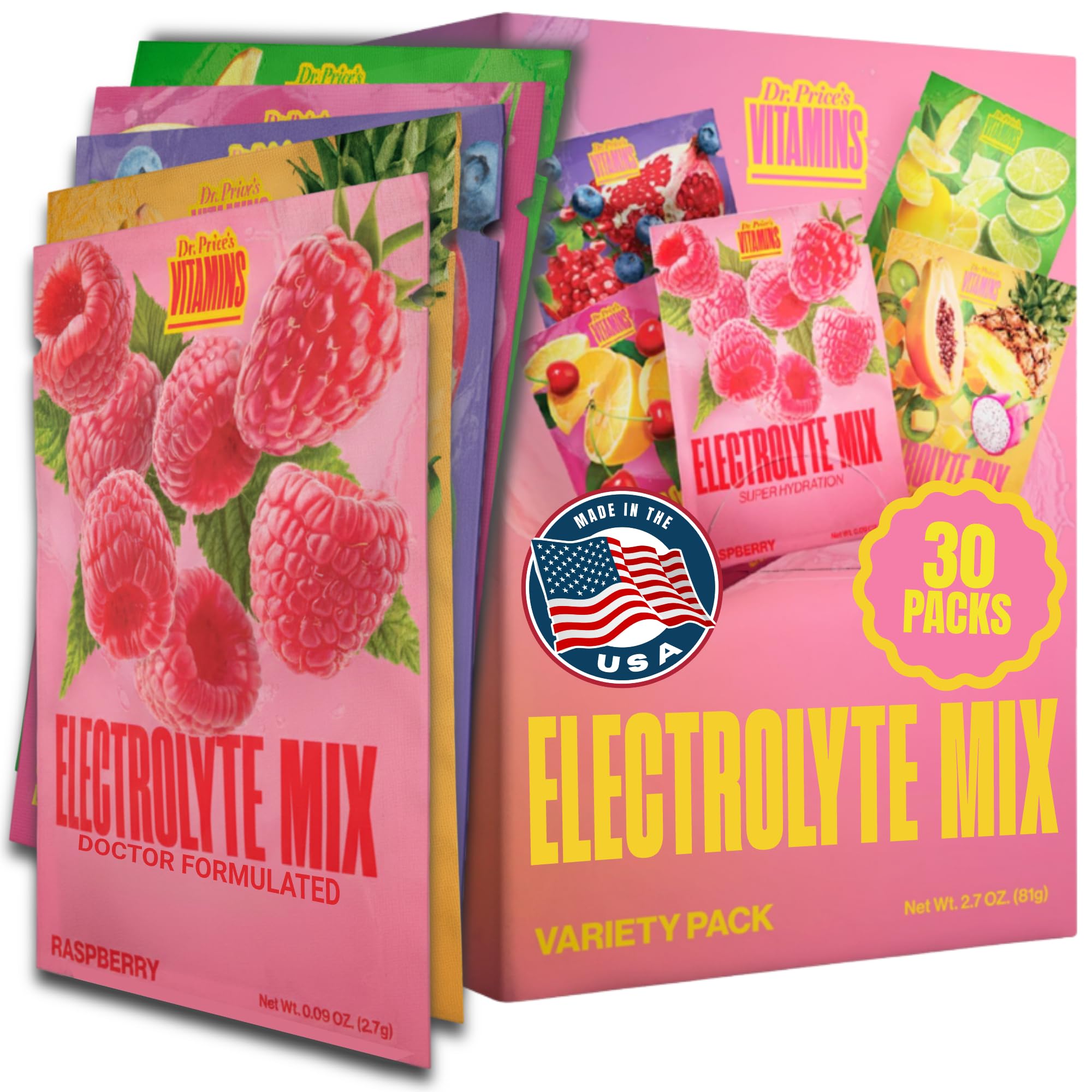 Dr. Price's Electrolytes Powder Packets, Variety Pack, 30 Packs