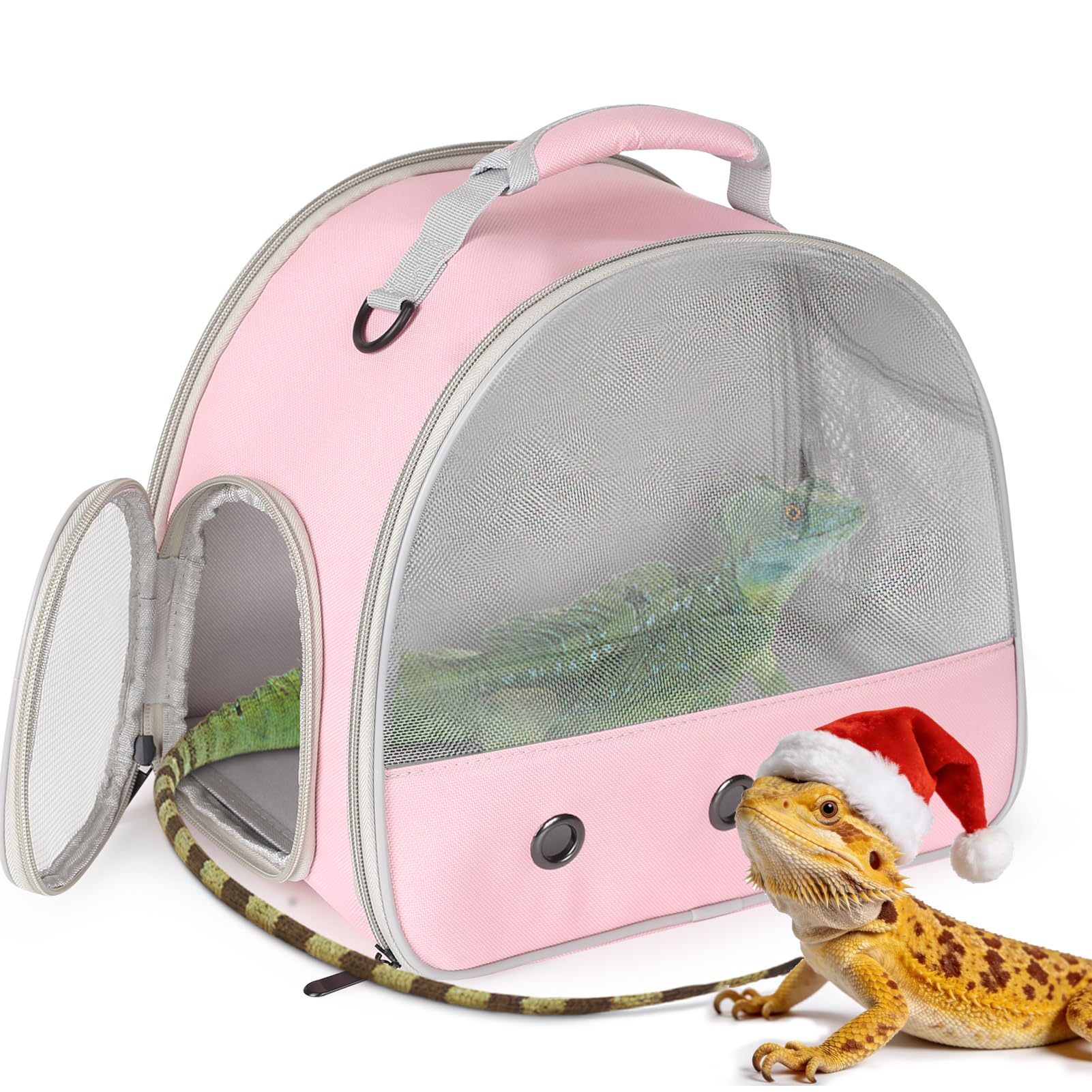 Ventilation Carrier for Bearded Dragon,Guinea Pig Carrier,Guinea Pig Carrier for 2,Reptile Travel Carrier for Lizards Sugar Glider Hedgehog Rat Parrot Birds,Airline Approved Pink