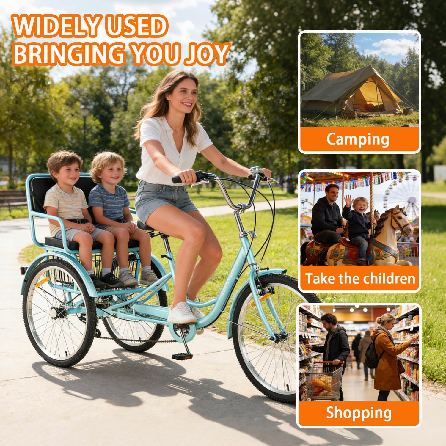 Adult Tricycle 7 Speed 24 Inch Trike, 3 Wheel Bikes Extended Rear wheelbase Trikes Wheel Bike with Rear Basket and Rear Seat, for Women,Men,Seniors,Maximum Load 550lbs