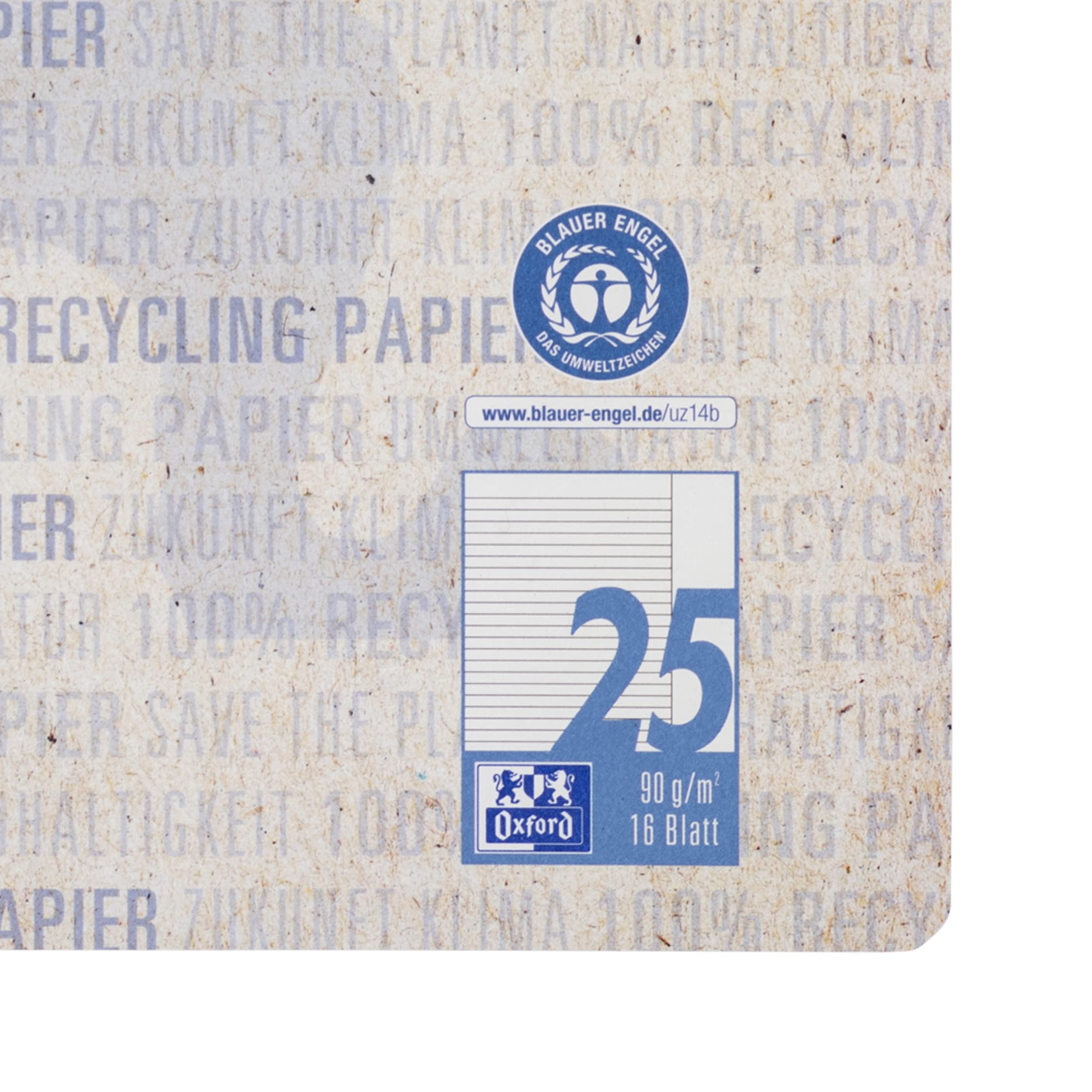Oxford Zeszyt szkolny A4 z recyklingu, 16 kartek, liniatura 25, w linie, 5 sztuk