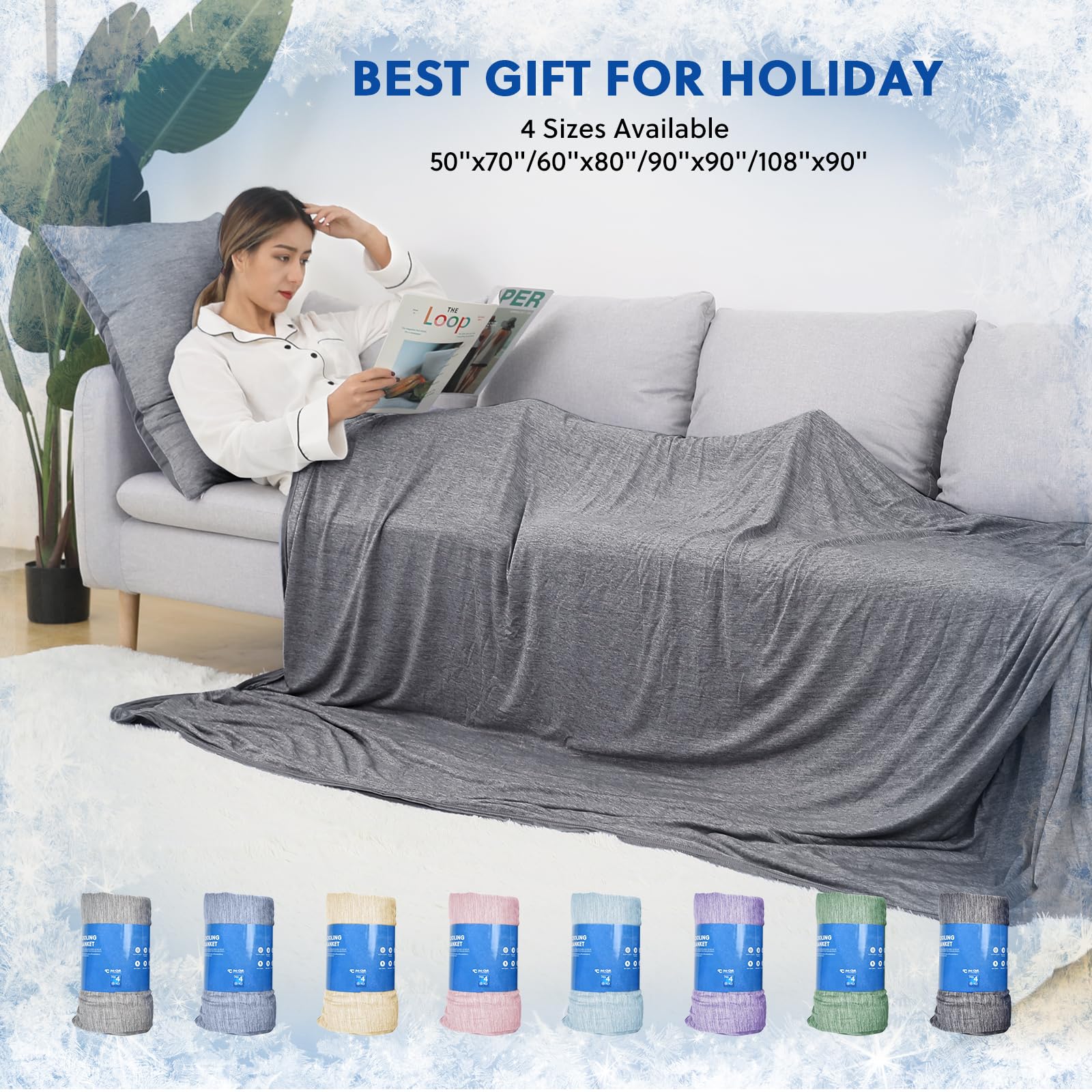 HOMFINE Coperta termica per dormienti caldi – Coperta estiva leggera con Q-Max giapponese > 0,43 fibre fredde, 2 in 1, double face, coperta da viaggio, Grigio Scuro, 230 X 275 CM