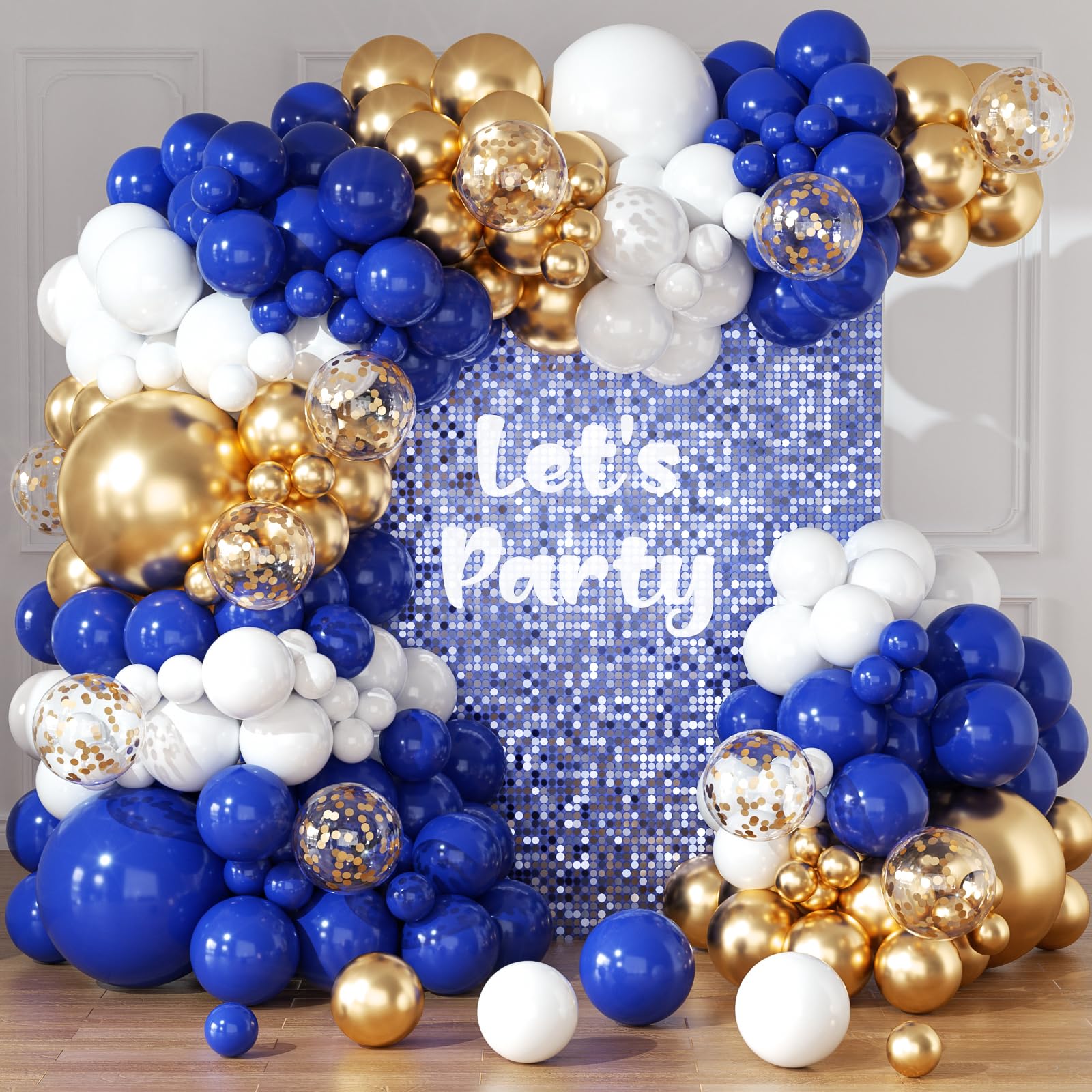 Royal Blue and Gold Balloons Arch Garland Kit 164pcs Different Sizes Balloon 5 10 12 18 with Gold Confetti Balloon for Anniversary Wedding New Year